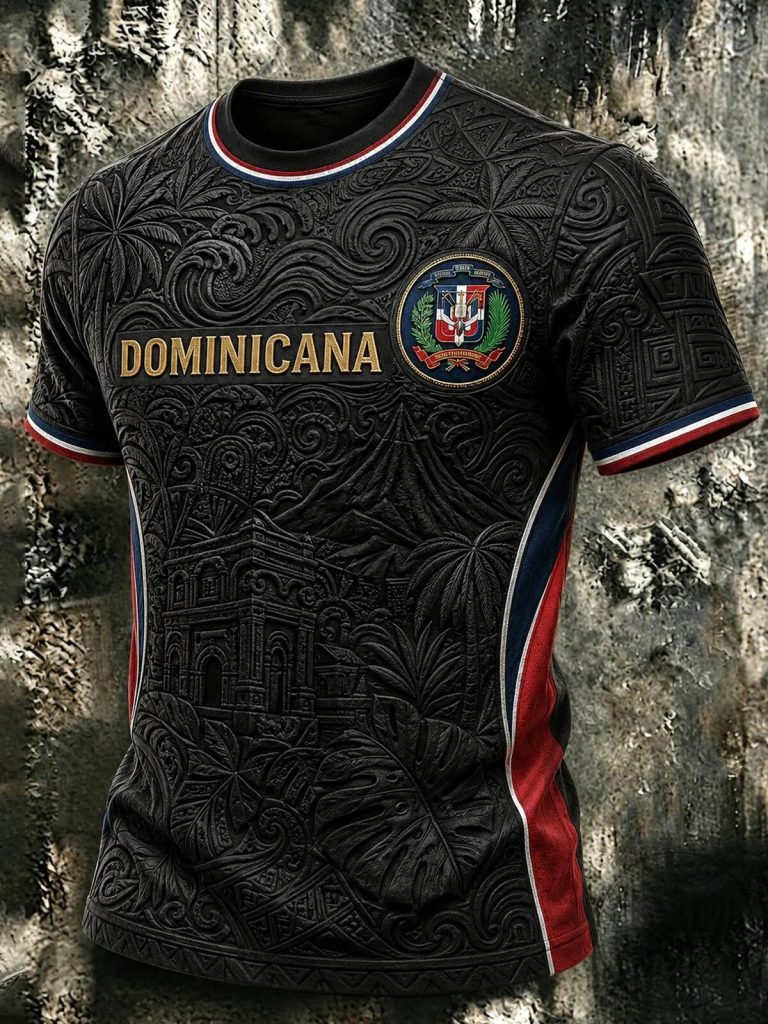 Dominican Republic National Emblem Black Textured Design T-Shirt