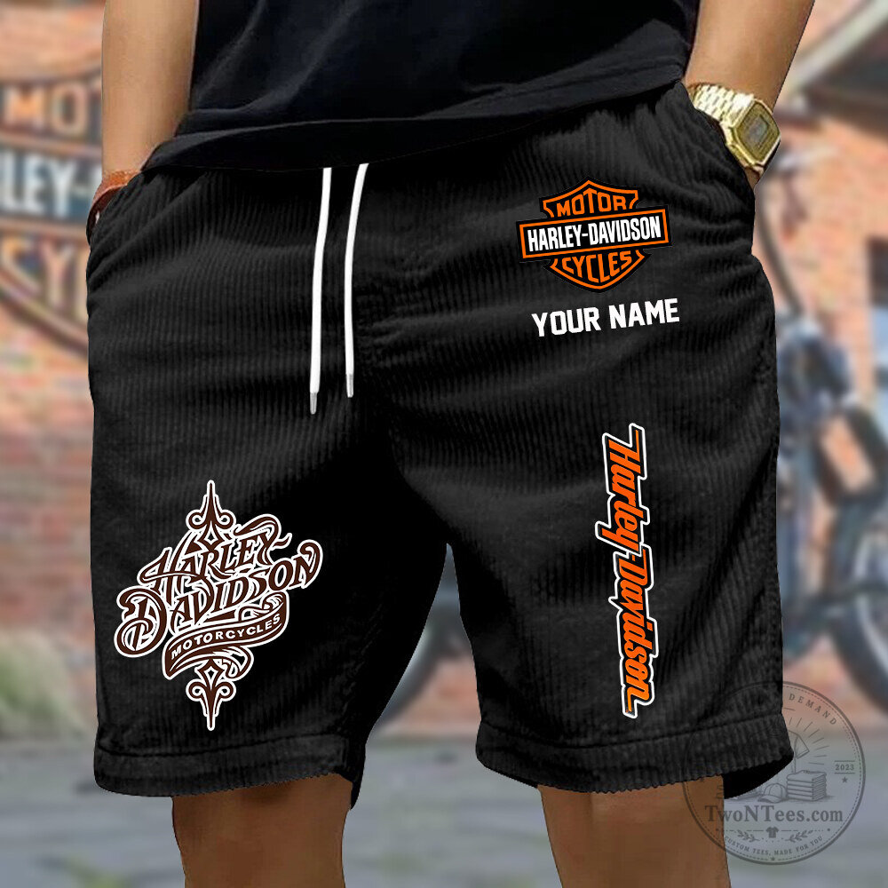 Harley-Davidson Motorcycles Custom Name Black Corduroy Shorts