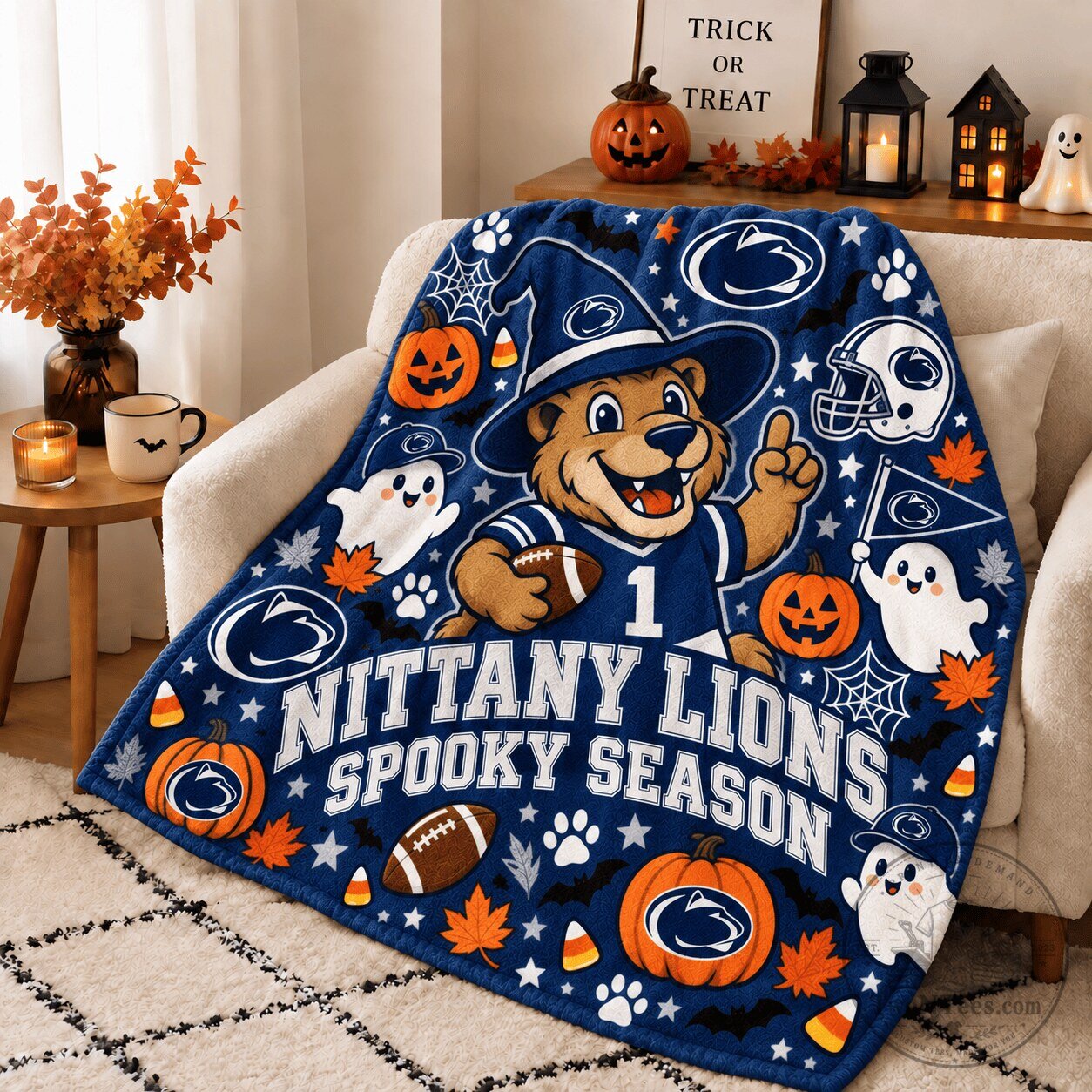 Penn State Nittany Lions Halloween Spooky Season Fleece Blanket