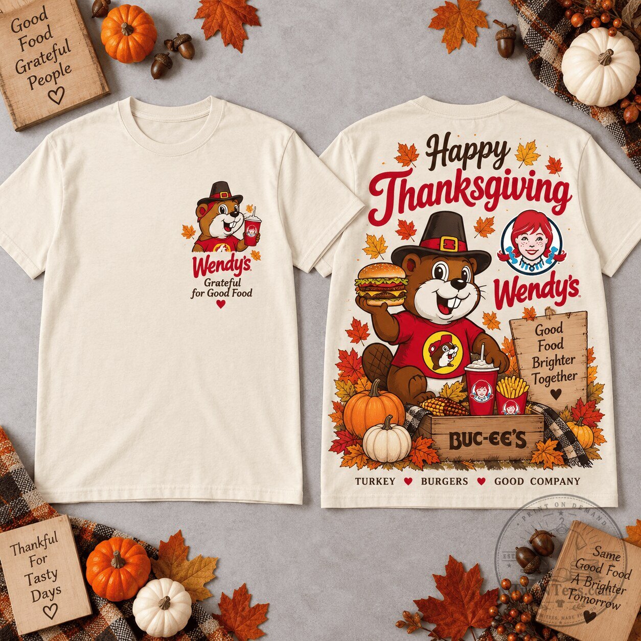 Buc-ee's Wendy's Thanksgiving Burger Harvest Graphic T-Shirt