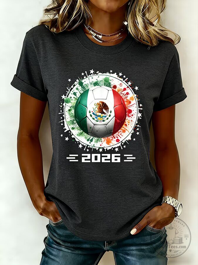Mexican Football Fan Shirt, Mexico Flag Soccer Ball 2026 World Cup T-Shirt