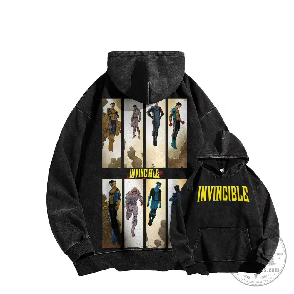 Invincible Comic Book Character Washed Black Hoodie