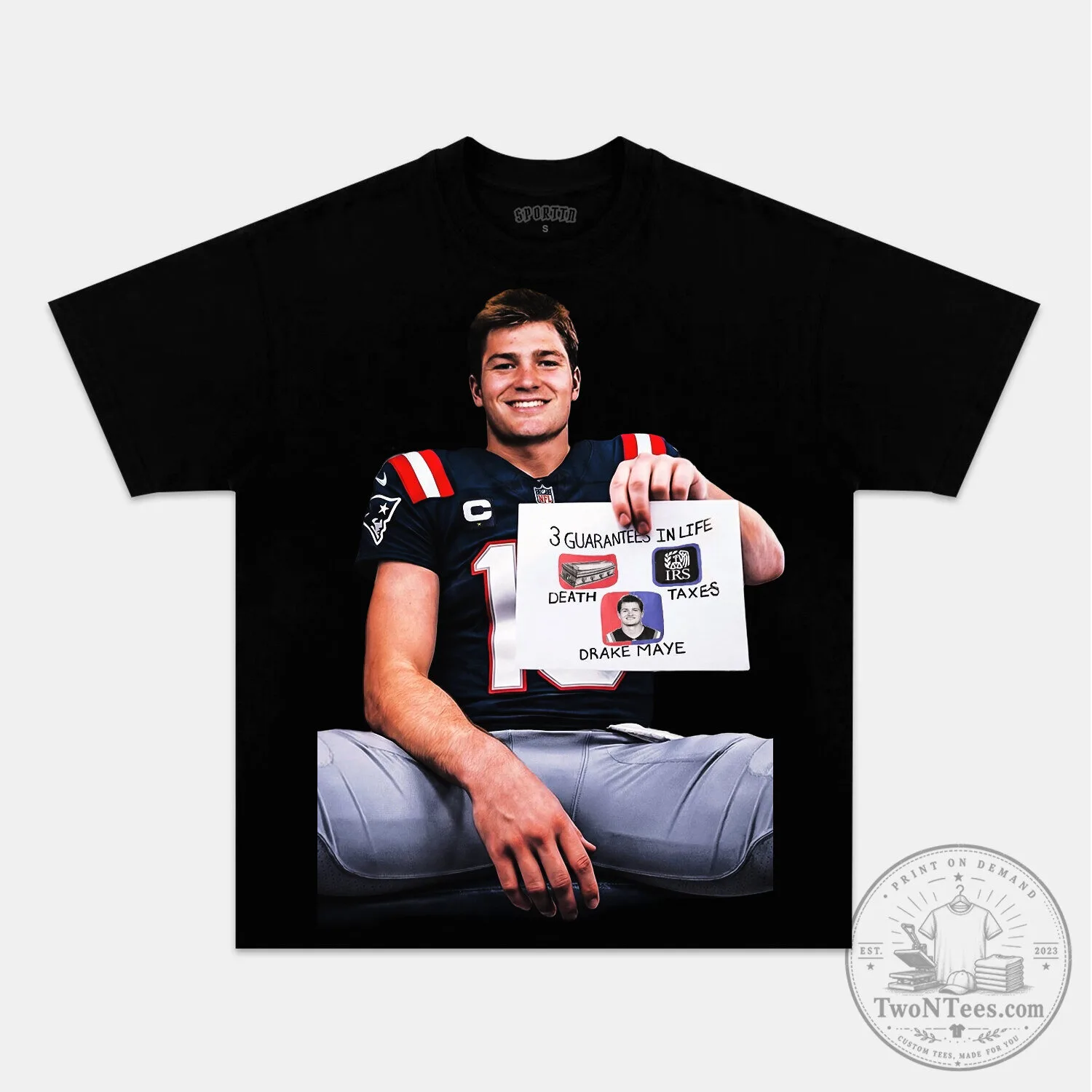 T-Shirt for Quarterback Drake Maye of the New England Patriots Football Team 1 T-Shirt for Quarterback Drake Maye of the New England Patriots Football Team