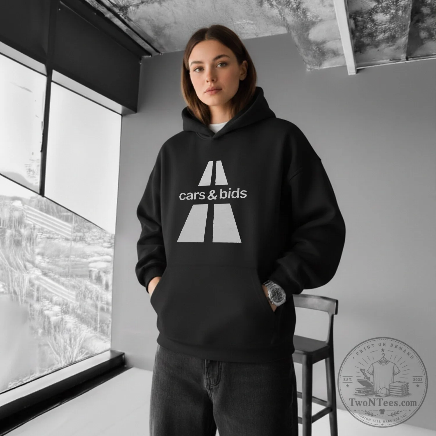 Cars and Bids Logo Black Oversized Hoodie for Enthusiasts