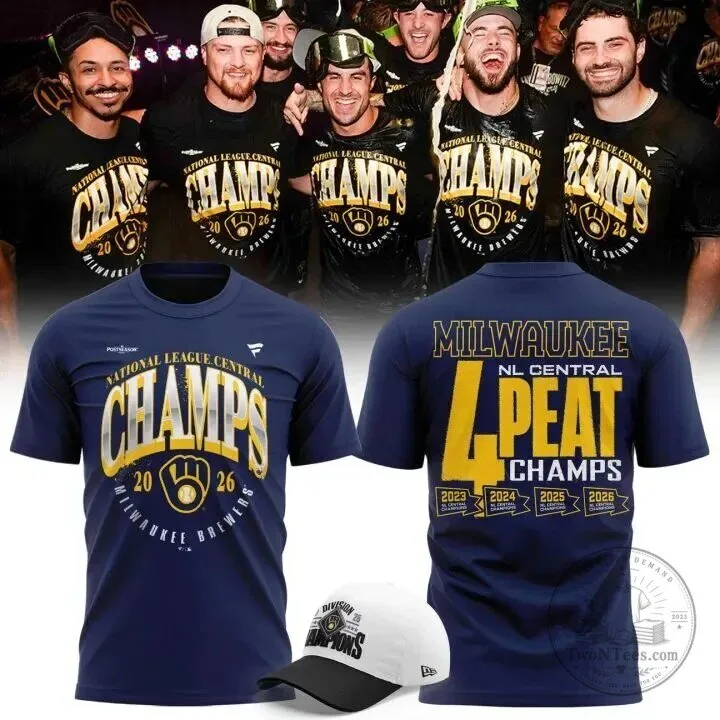 Milwaukee Brewers National League Central Champions 2026 Navy Fan T-Shirt 1 Milwaukee Brewers National League Central Champions 2026 Navy Fan T-Shirt