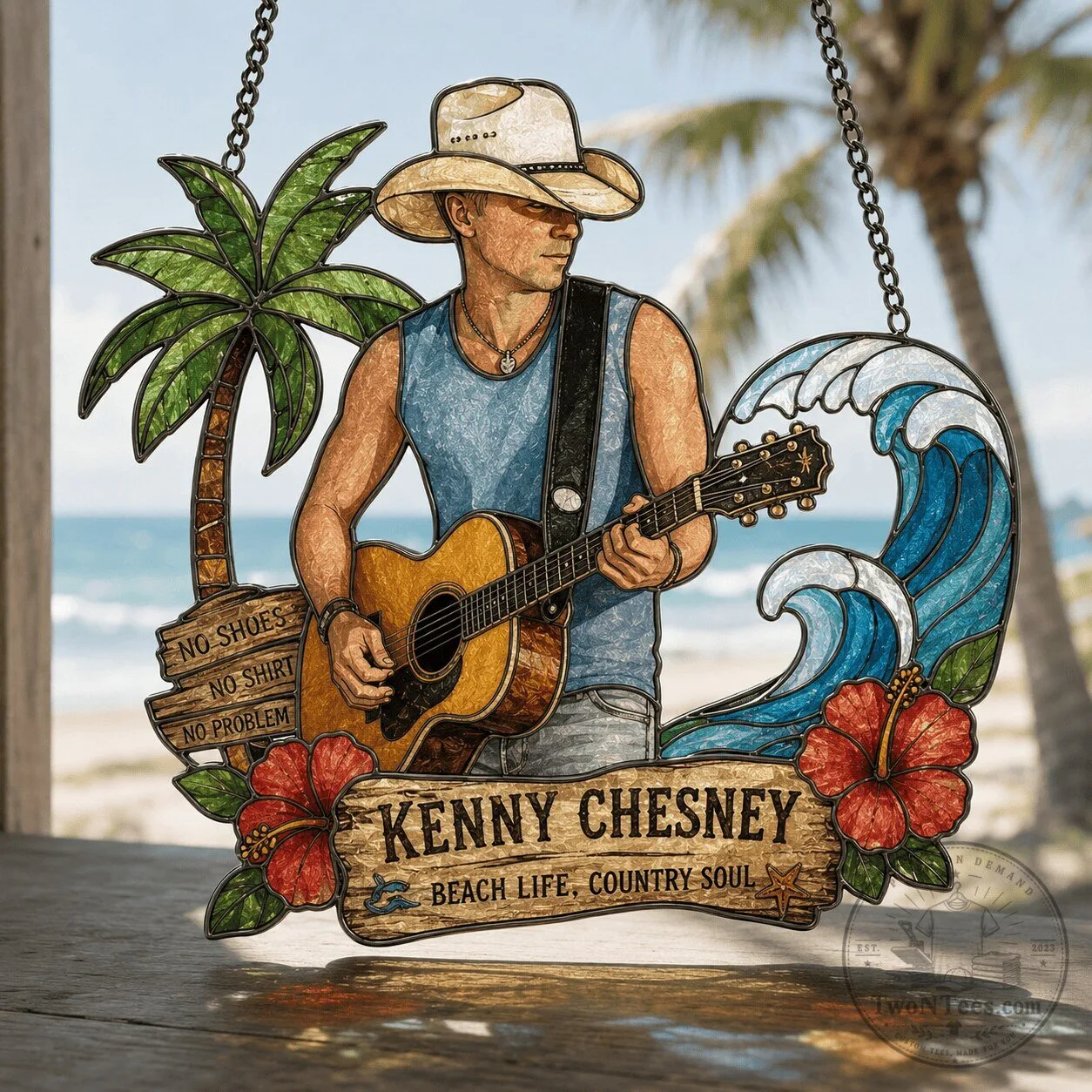 Kenny Chesney Island Time Stained Glass Suncatcher Window Hanging Ornament