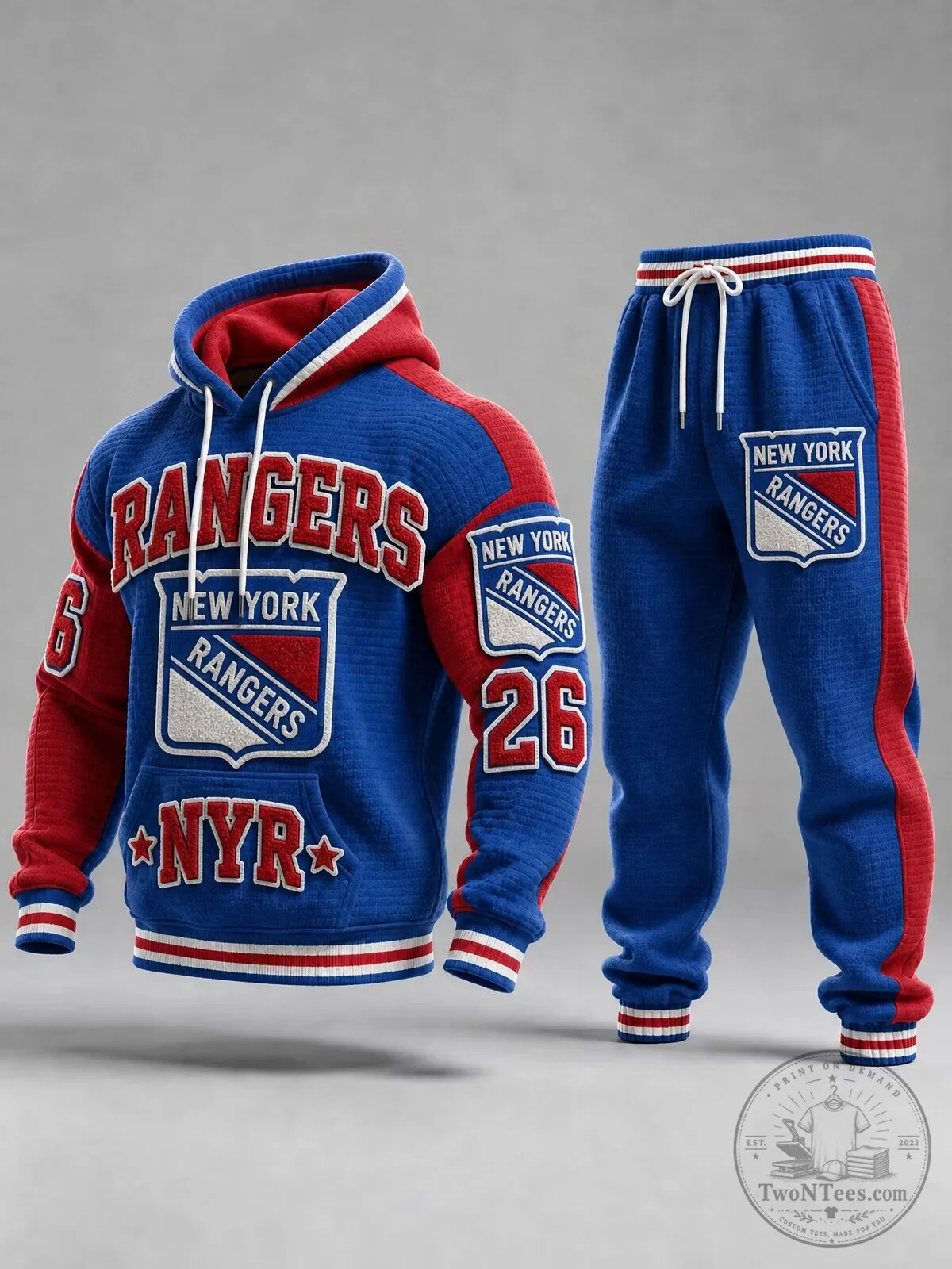 New York Rangers Blue and Red Hooded Sweatshirt and Sweatpants Tracksuit Set