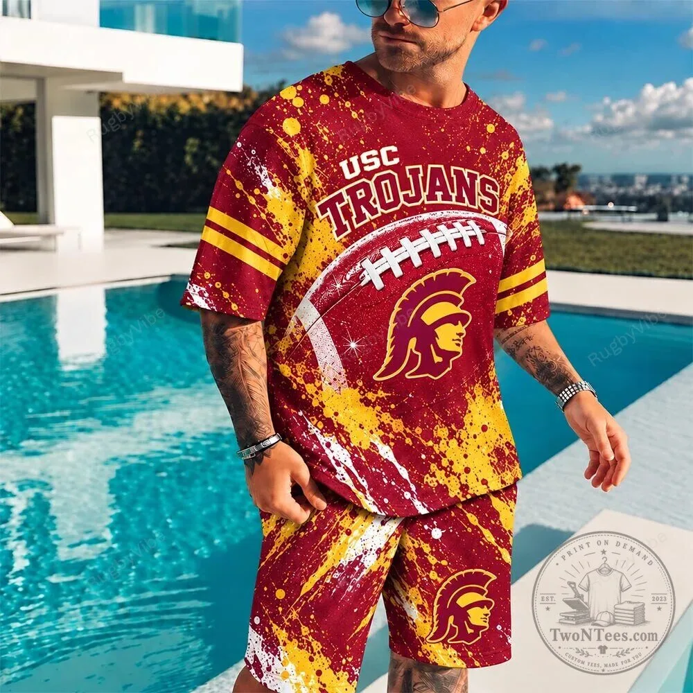 USC Trojans Football Team Splatter Paint Design Short Sleeve T-Shirt