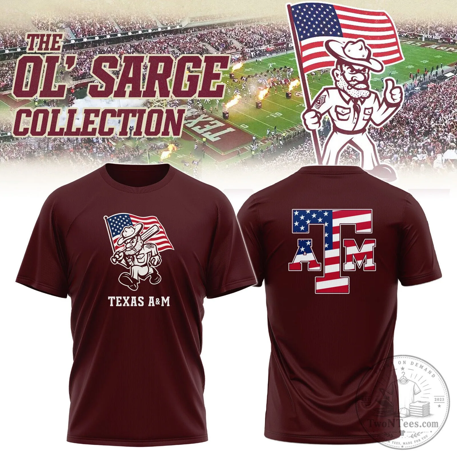 Texas A&M Ol' Sarge American Flag Maroon Graphic T-Shirt