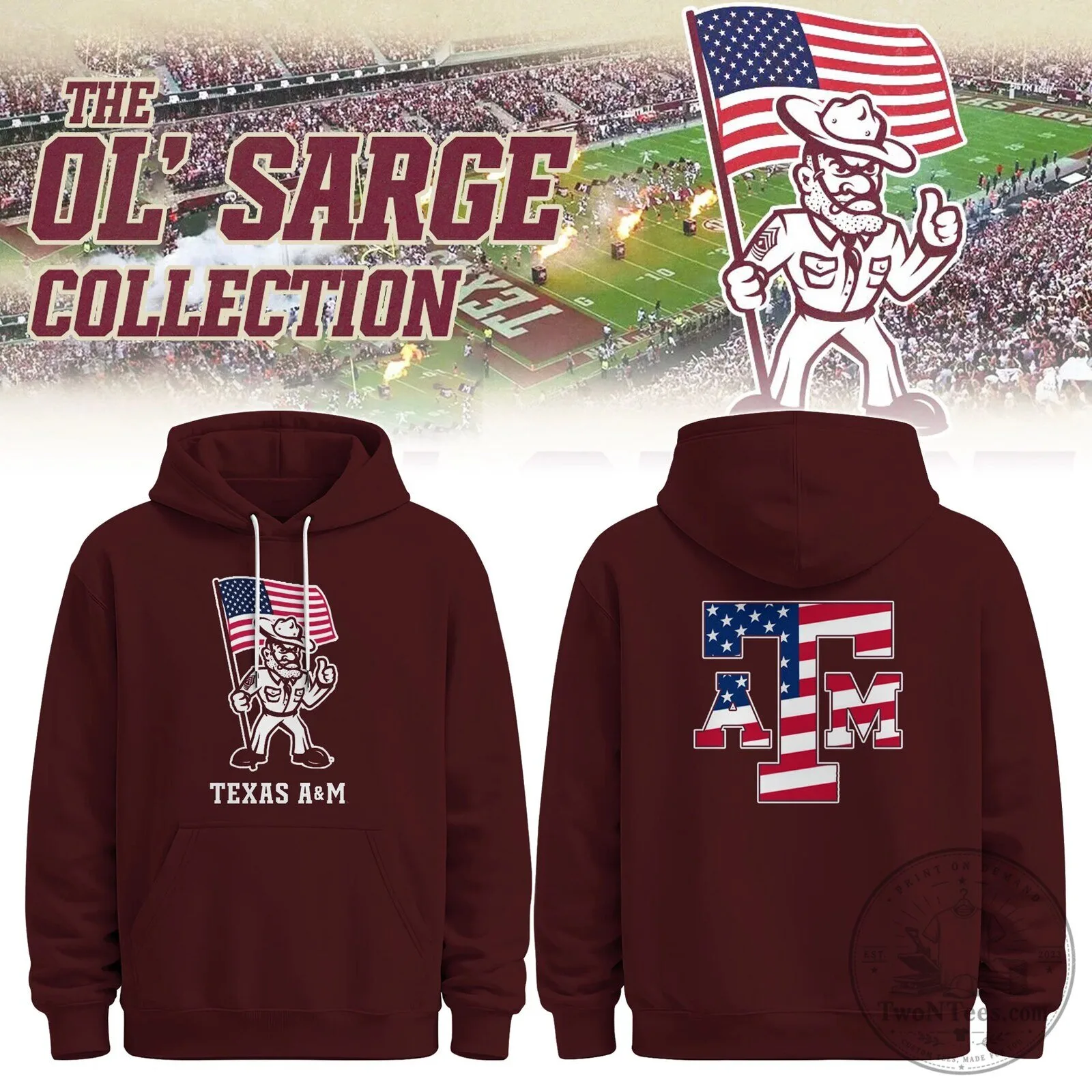 Texas A&M Aggies Ol' Sarge American Flag Youth Maroon Hoodie