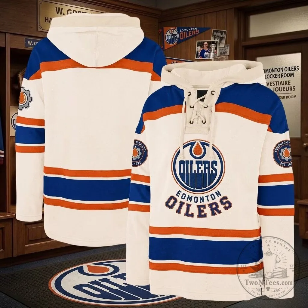 Lace-Up Hoodie Sweatshirt for Edmonton Oilers Vintage Hockey Fans