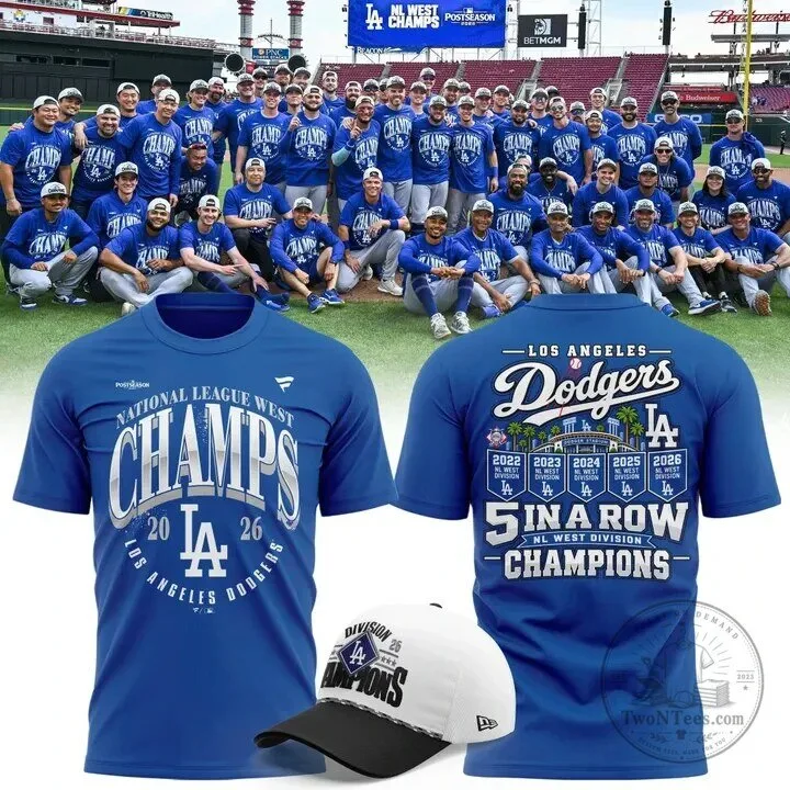 Los Angeles Dodgers Five In A Row National League West Division Champions T-Shirt