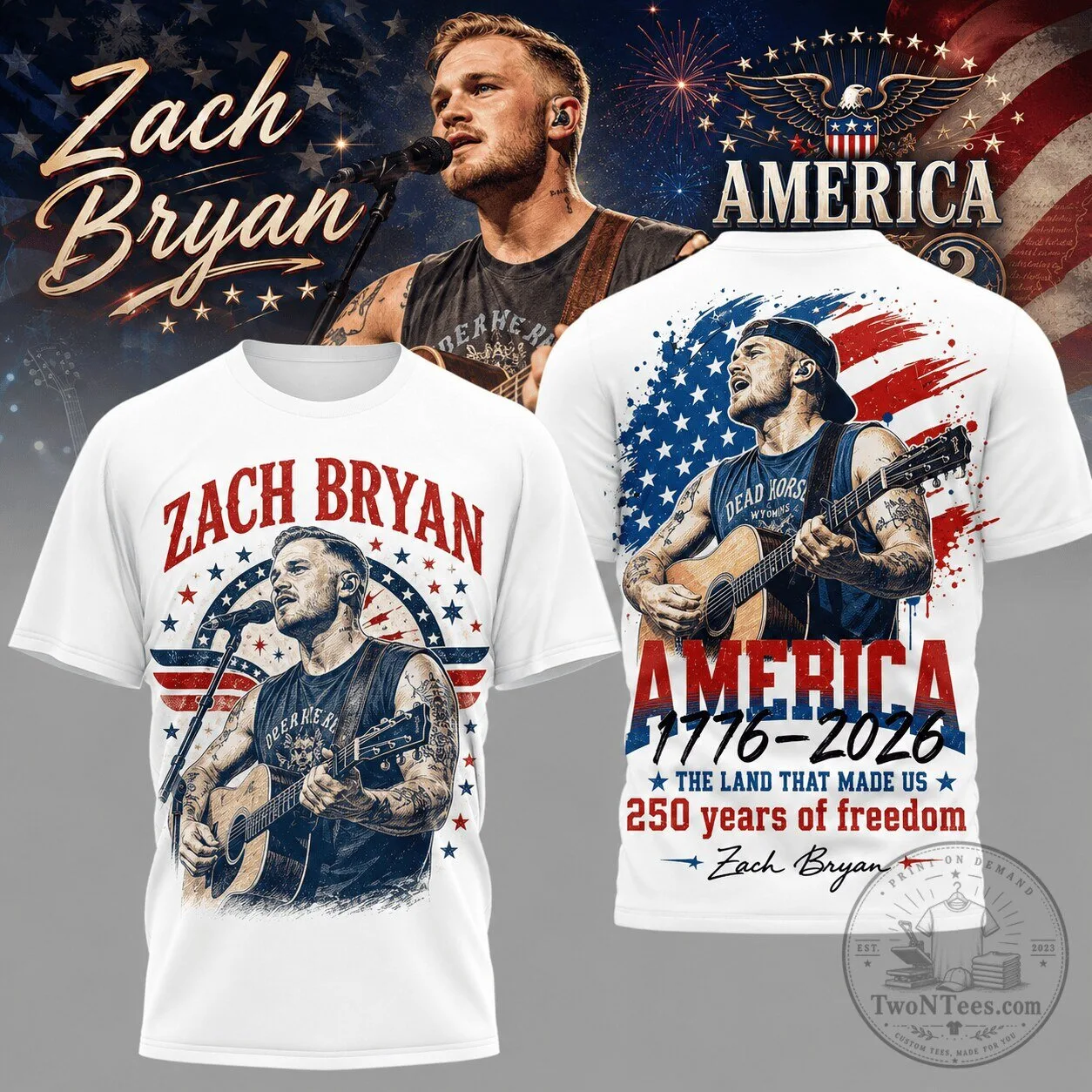 Zach Bryan Shirt Patriotic American Flag 250 Years of Freedom Country Music T-Shirt