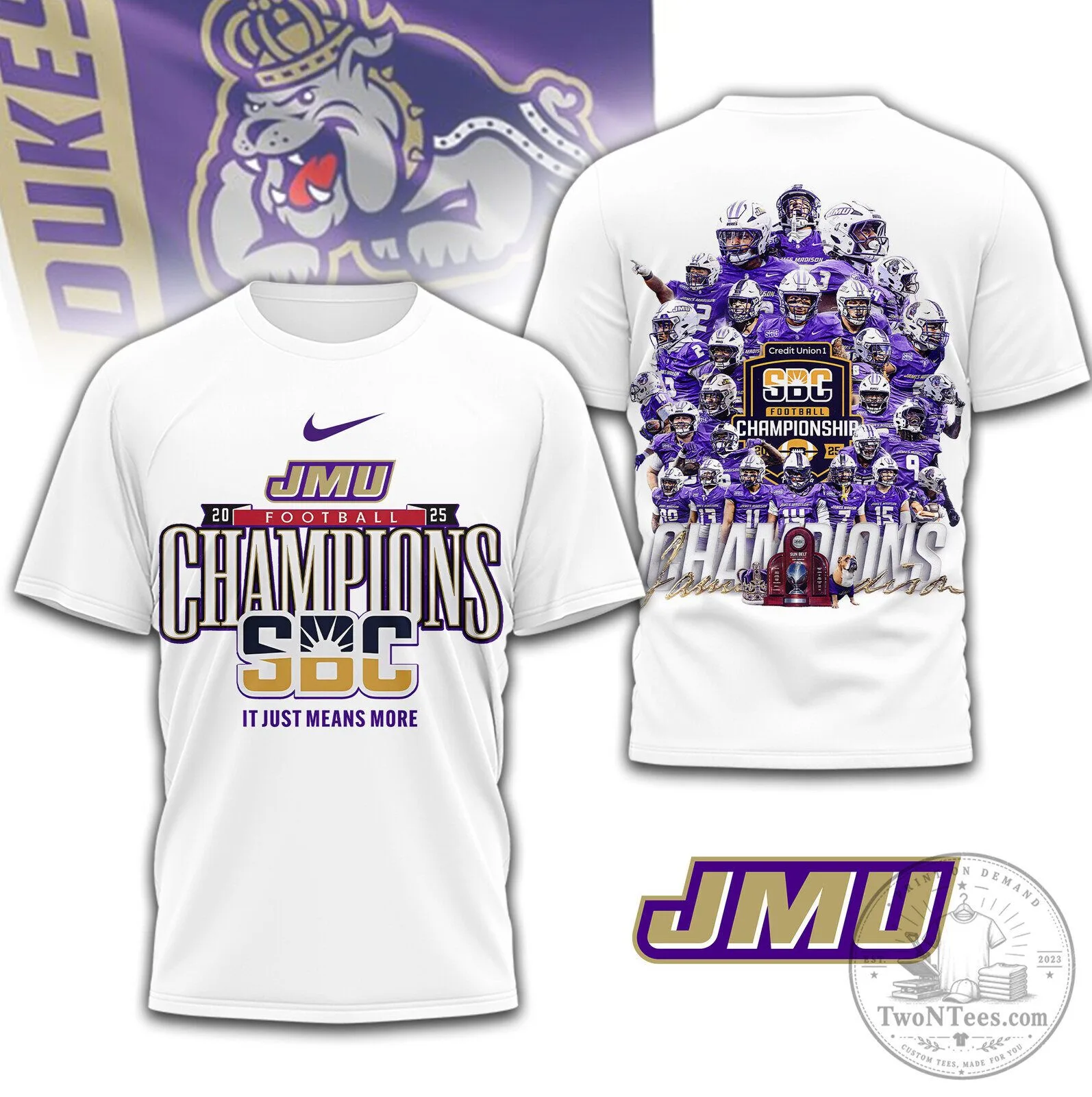 James Madison Football 2025 SBC Champions White T-Shirt