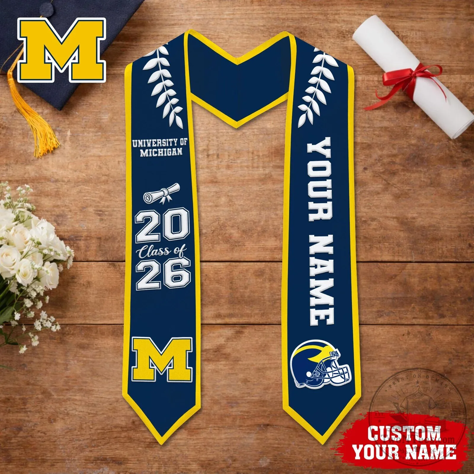 University of Michigan Wolverines Class of 2026 Graduation Stole