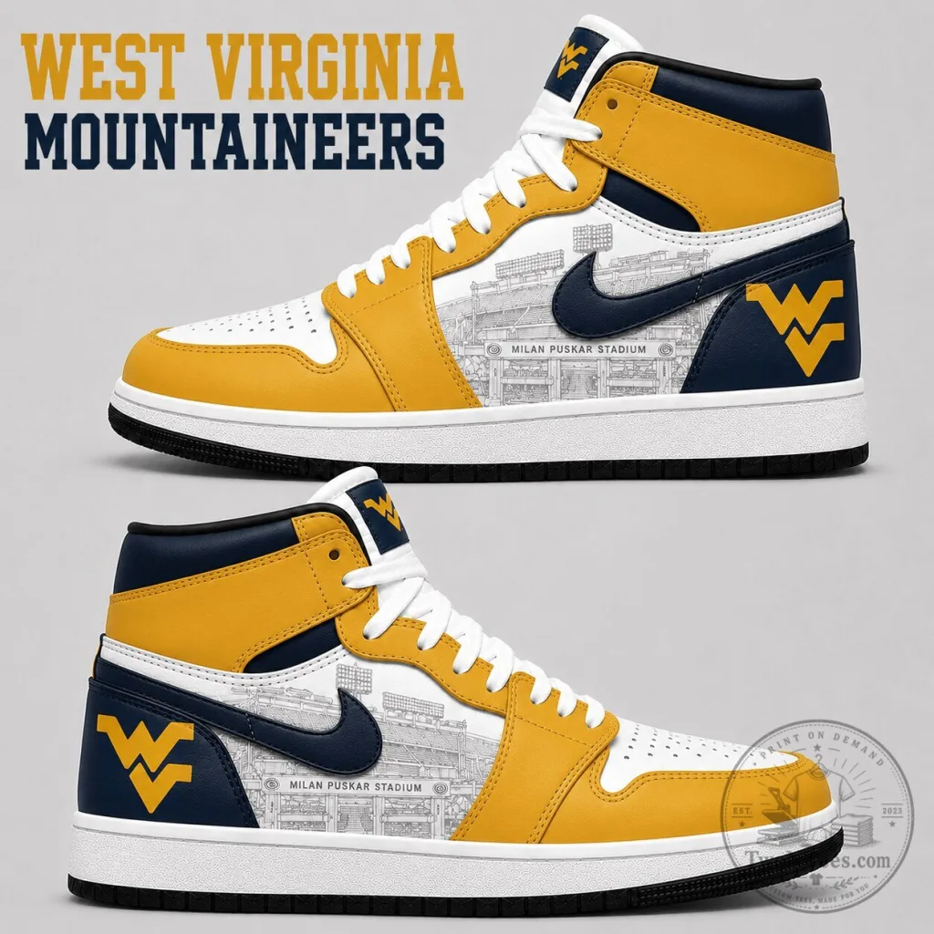 West Virginia Mountaineers Football Milan Puskar Stadium High-Top Shoes West Virginia Mountaineers Football Milan Puskar Stadium High-Top Shoes