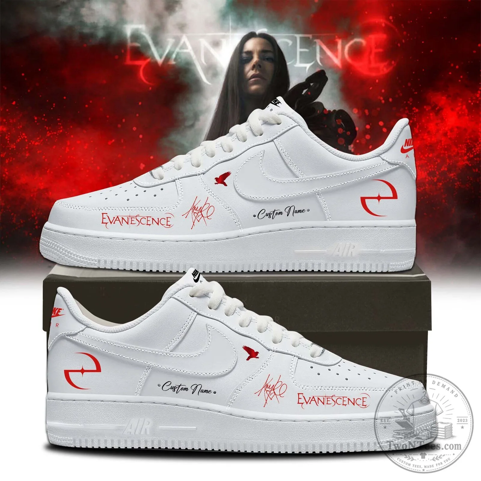Evanescence Sanctuary 2026 World Tour Custom Name White Sneakers