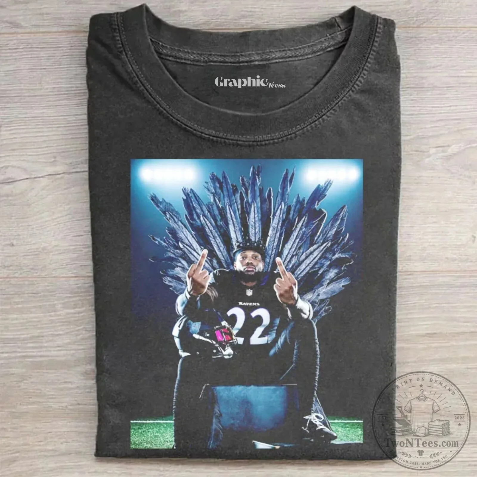 Baltimore Ravens Football T-Shirt featuring Derrick Henry, also known as King Henry
