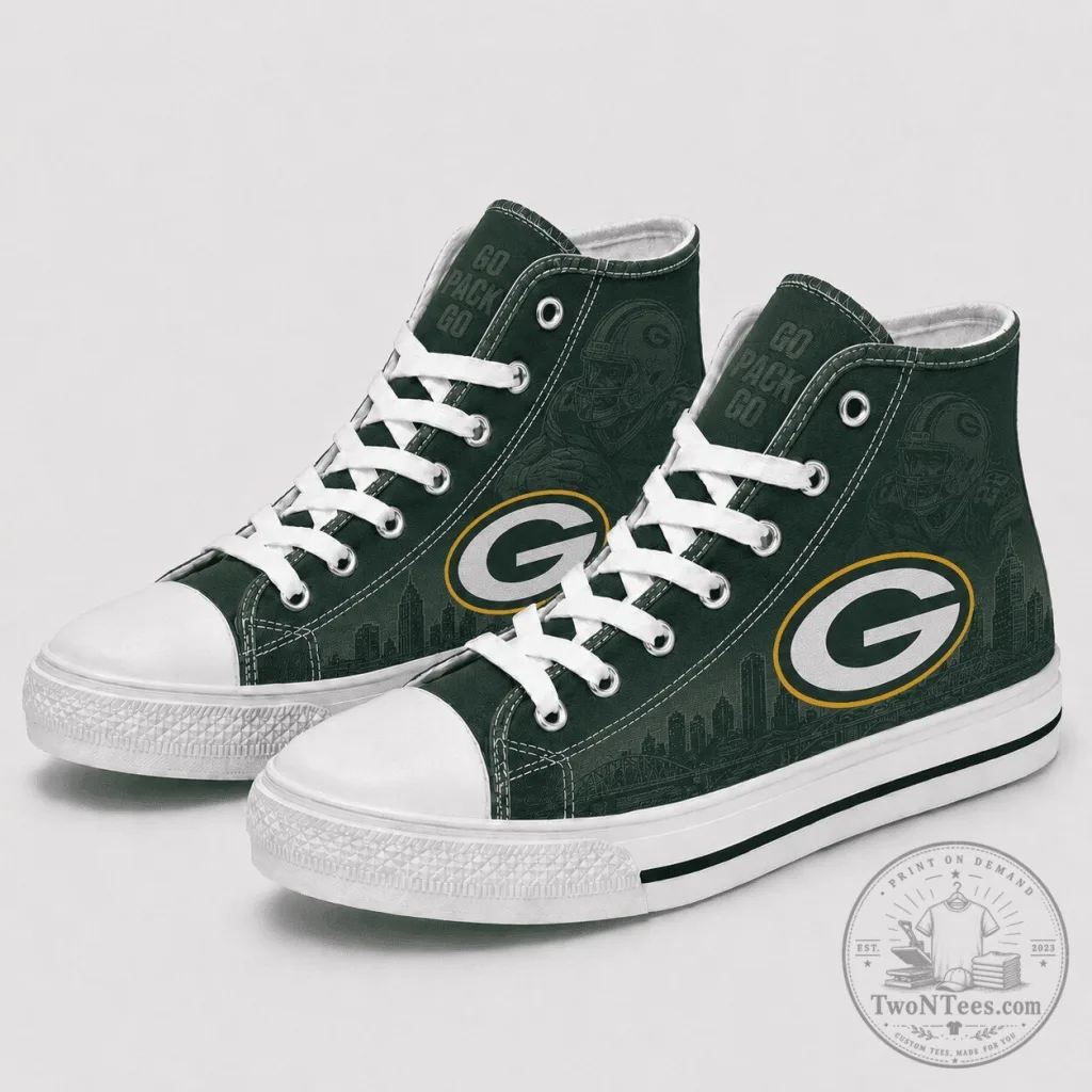 Green Bay Packers Football Team High Top Canvas Shoes Green Bay Packers Football Team High Top Canvas Shoes