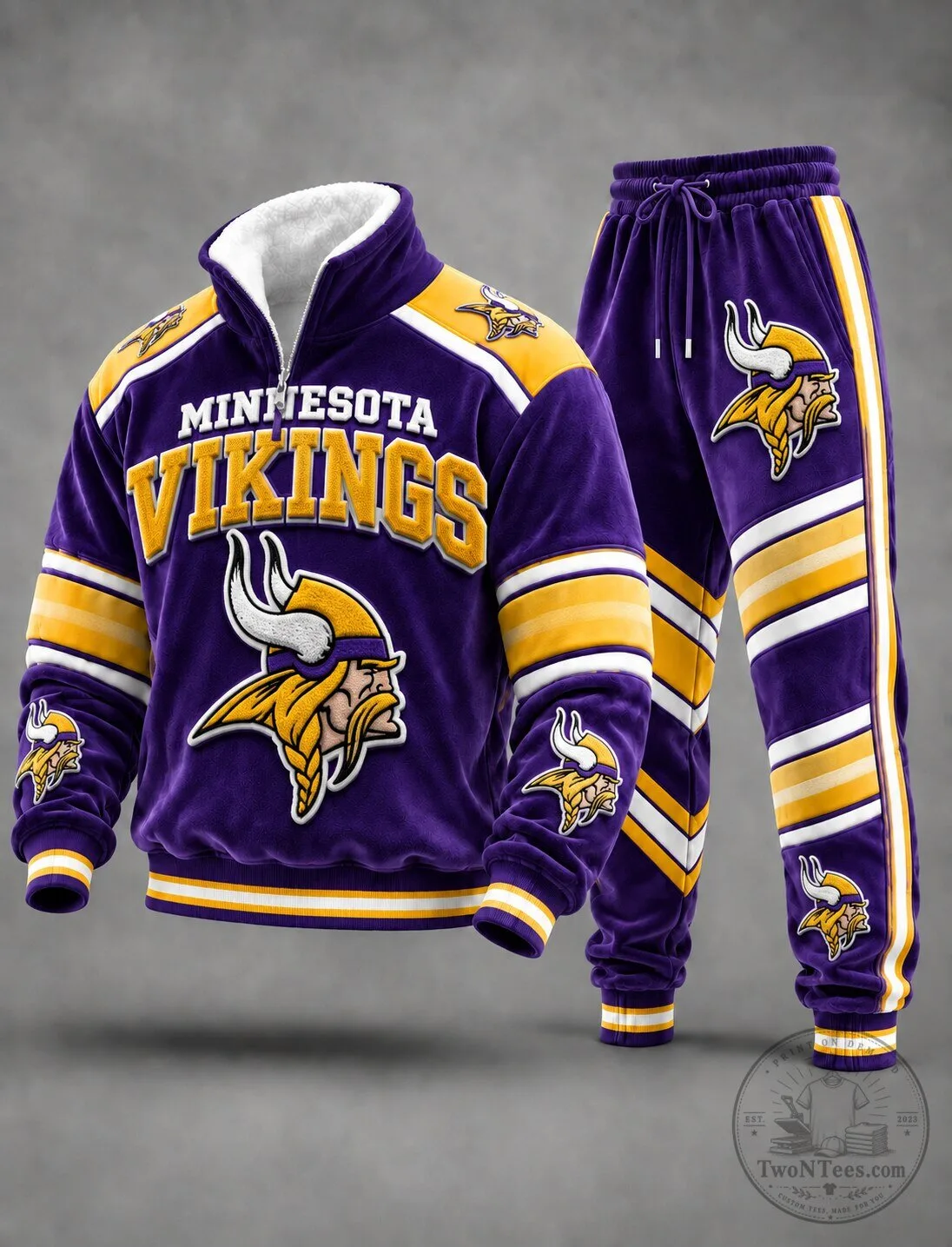 Minnesota Vikings Football Team Quarter-Zip Pullover and Joggers Tracksuit Set
