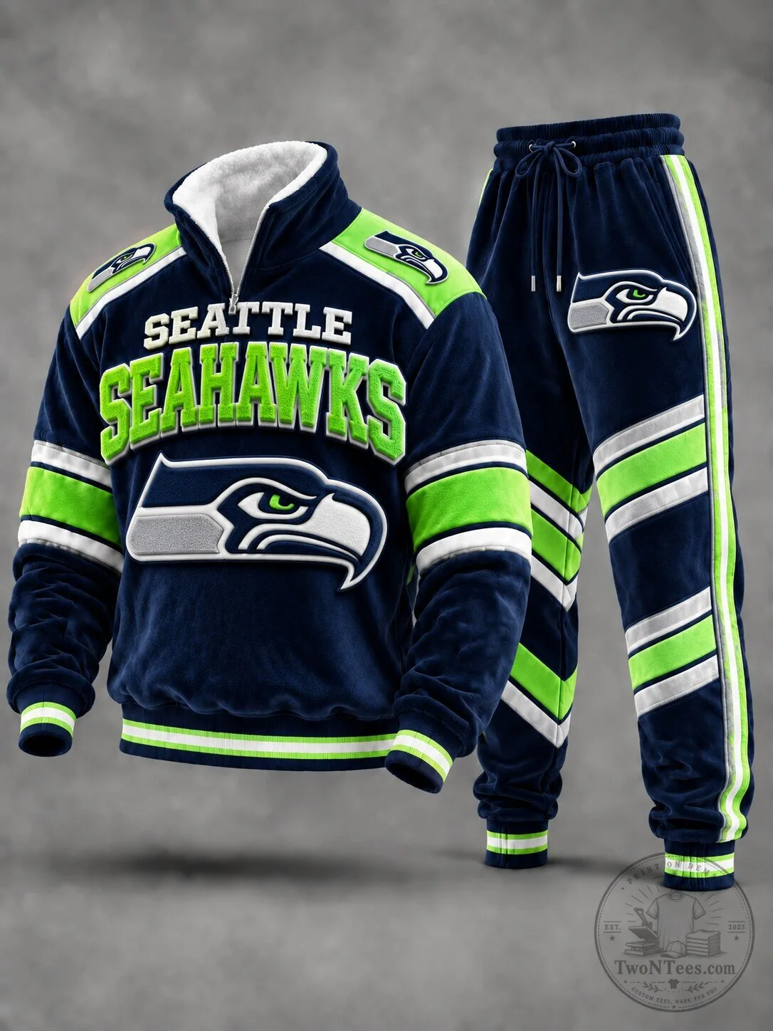 Seattle Seahawks NFL Team Logo Quarter-Zip Pullover Sweatshirt and Jogger Pants