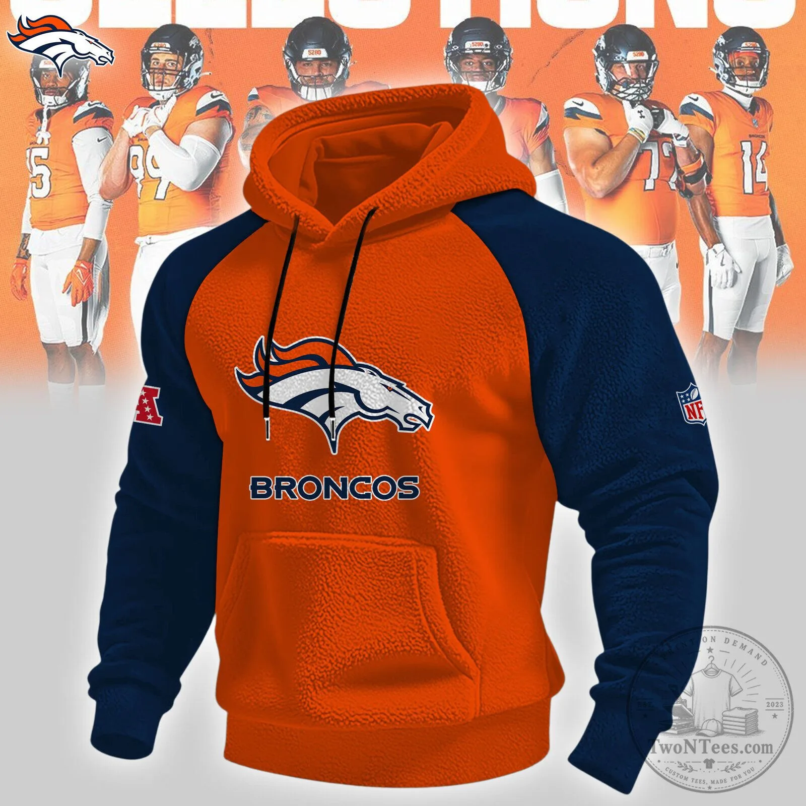 Denver Broncos NFL Football Team Logo Orange and Blue Hoodie