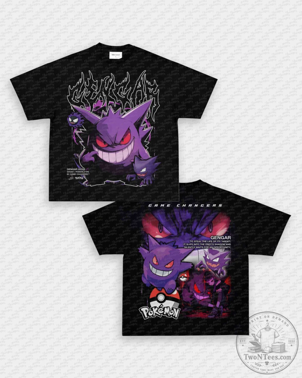 Gengar Pokemon Ghost Type Character Graphic Print Black T-Shirt