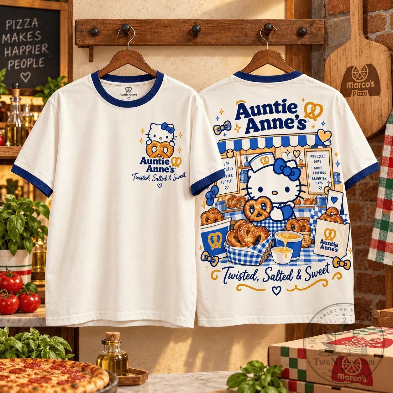 Hello Kitty Auntie Anne's Pretzel Shop Twisted Salted Sweet Graphic T-Shirt