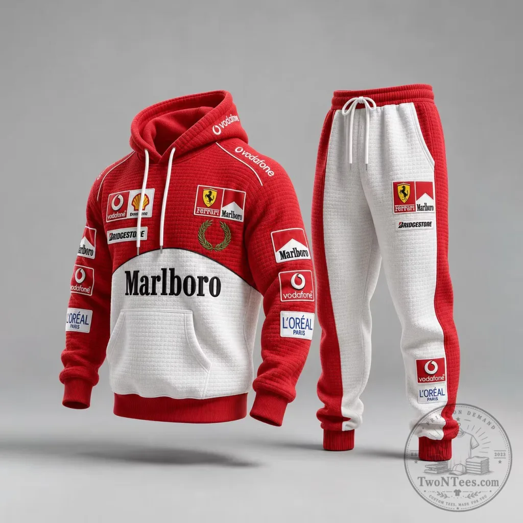 Ferrari Marlboro Racing Team Red and White Hoodie and Pants Set Ferrari Marlboro Racing Team Red and White Hoodie and Pants Set