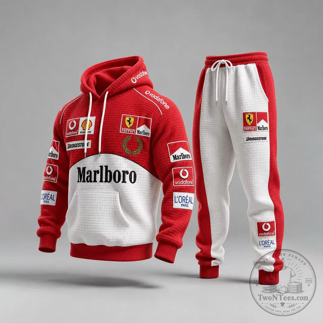 Ferrari Marlboro Racing Team Red and White Hoodie and Pants Set