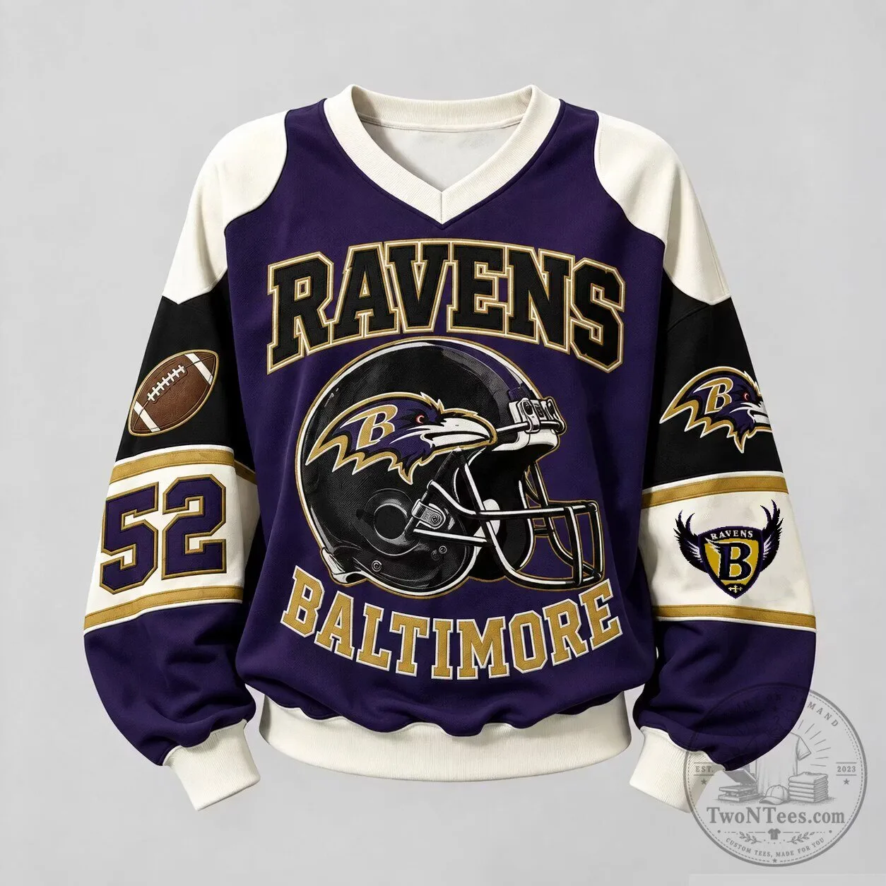 Baltimore Ravens Football Team Logo and Helmet Design Sweatshirt