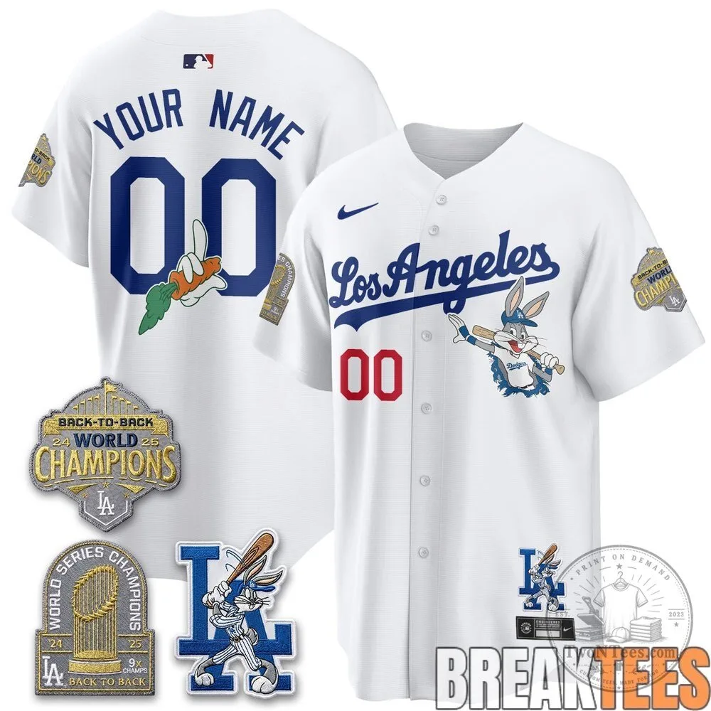 Los Angeles Dodgers Bugs Bunny Back-to-Back World Champions Baseball Jersey