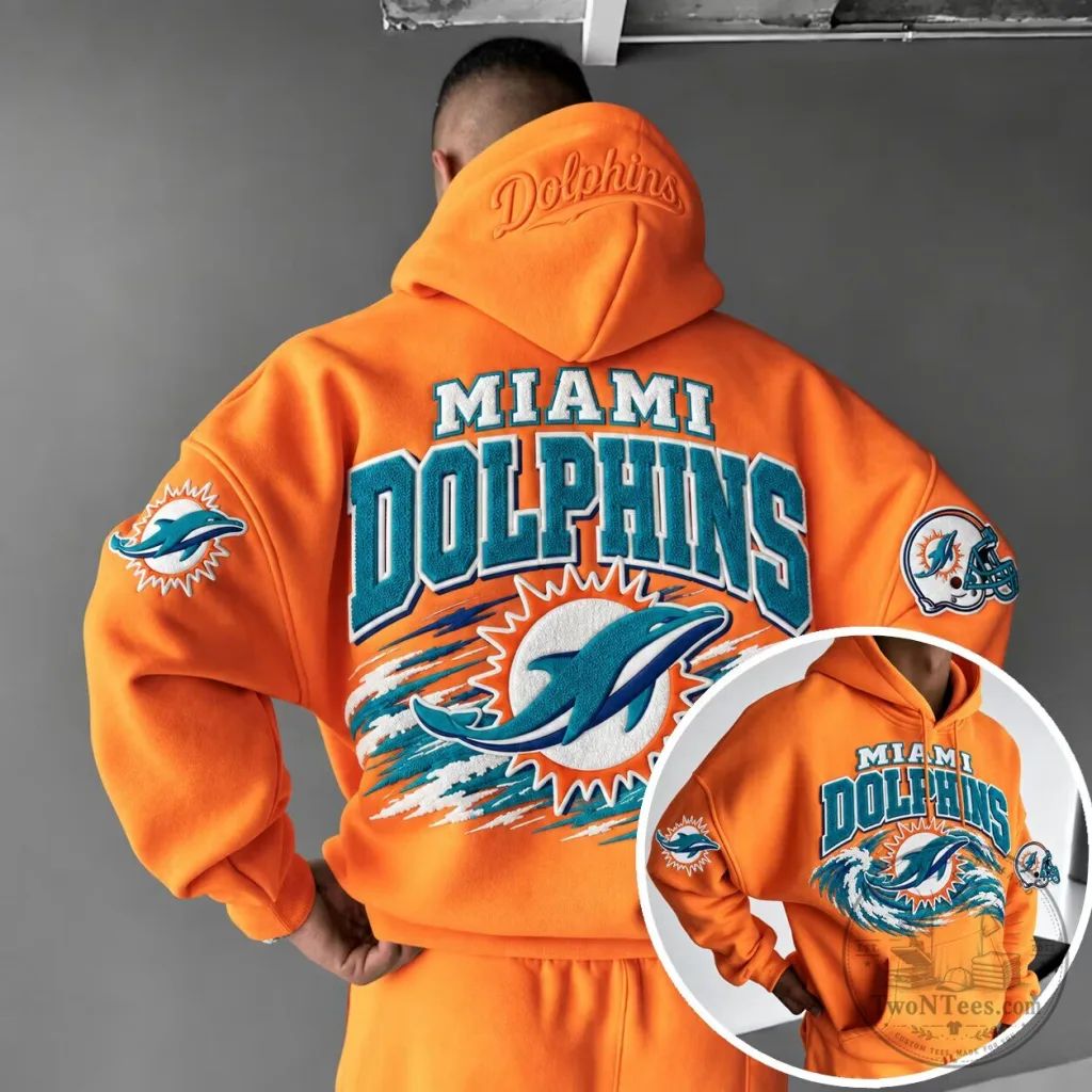 Miami Dolphins NFL Football Team Logo Orange Fan Hoodie Miami Dolphins NFL Football Team Logo Orange Fan Hoodie