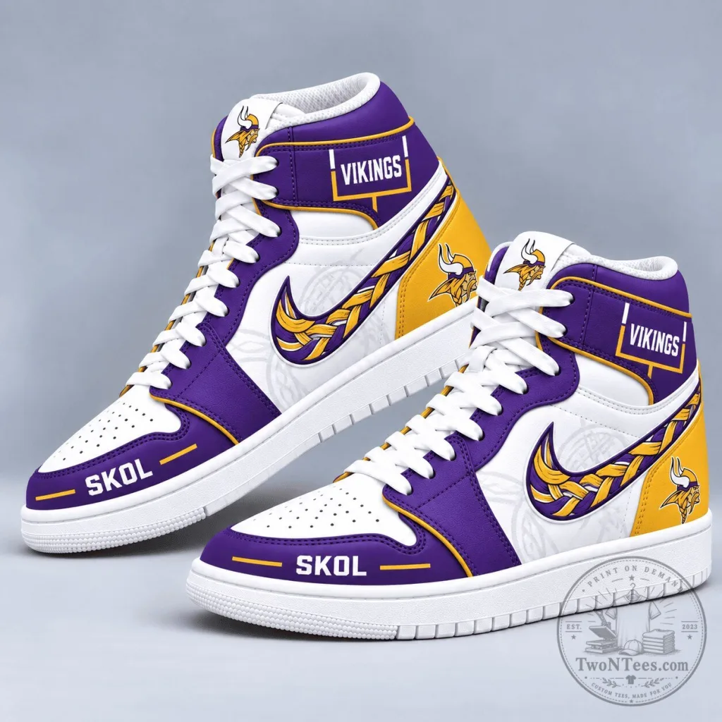 Minnesota Vikings Skol Team Logo Pattern High Top Sneakers Minnesota Vikings Skol Team Logo Pattern High Top Sneakers