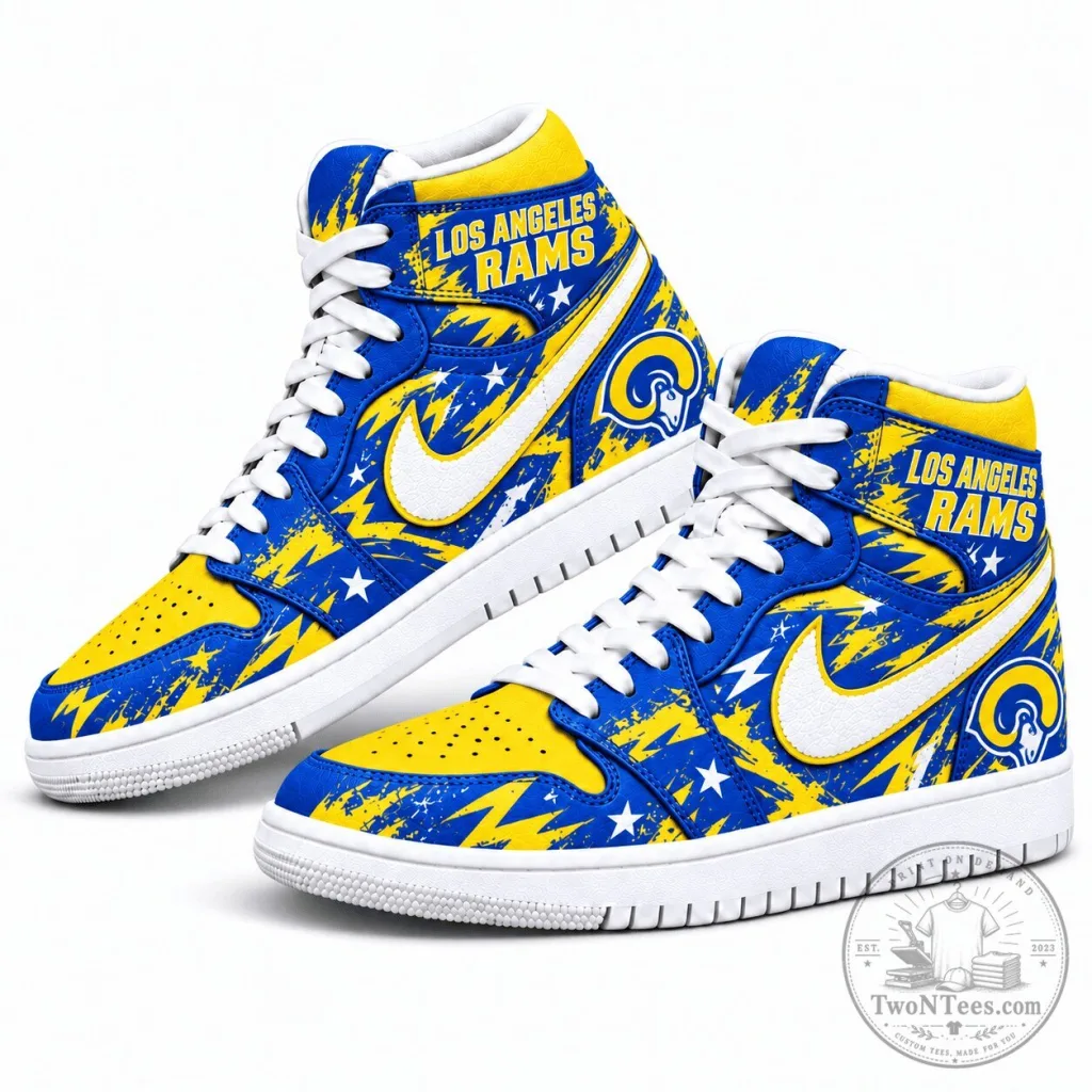 Los Angeles Rams High Top Sneakers Custom Graffiti Style Team Fan Shoes Los Angeles Rams High Top Sneakers Custom Graffiti Style Team Fan Shoes