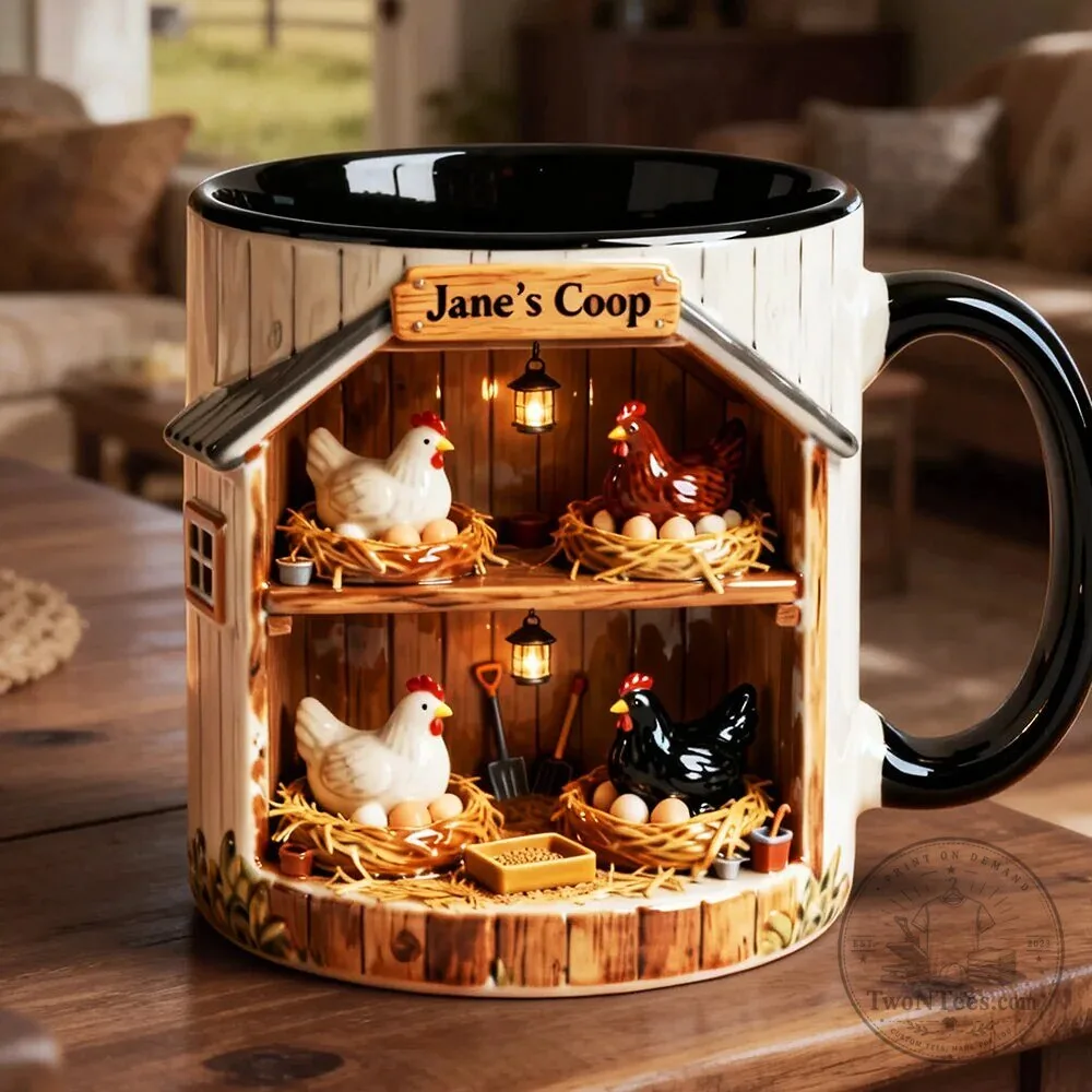 Personalized Chicken Coop Farmhouse Coffee Mug, Custom Name Chicken Lover Gift