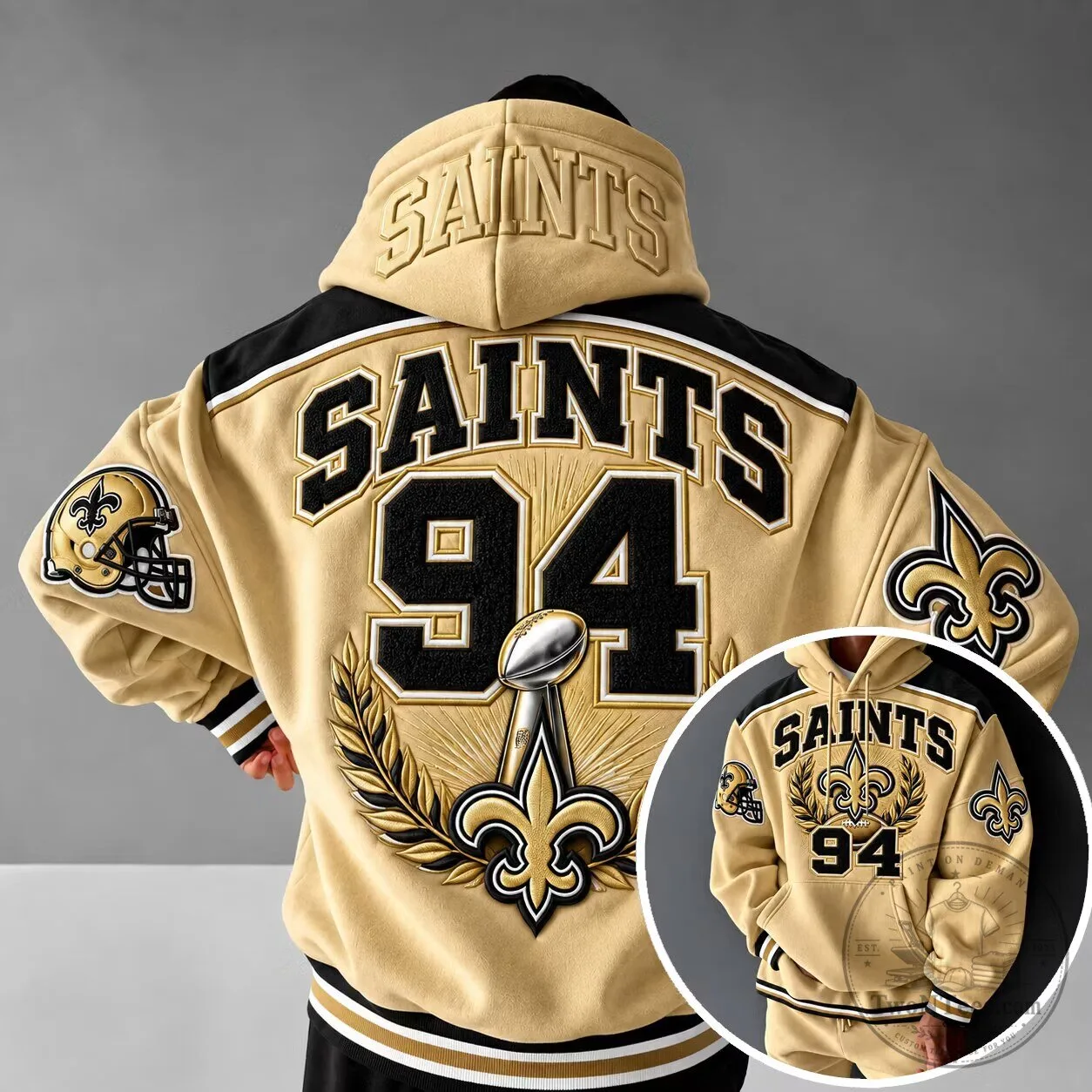 Gold and Black Hoodie for New Orleans Saints American Football Team