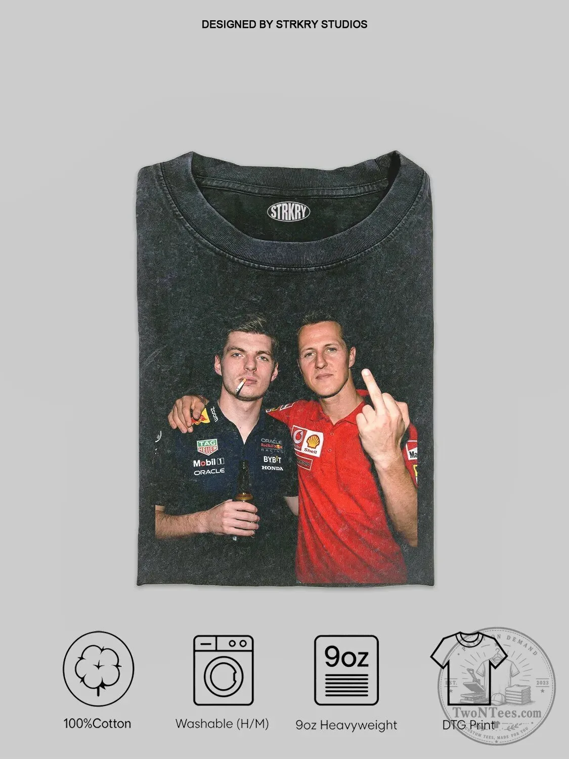 Max Verstappen F1 and Michael Schumacher Racing Legends Washed T-Shirt 1 Max Verstappen F1 and Michael Schumacher Racing Legends Washed T-Shirt