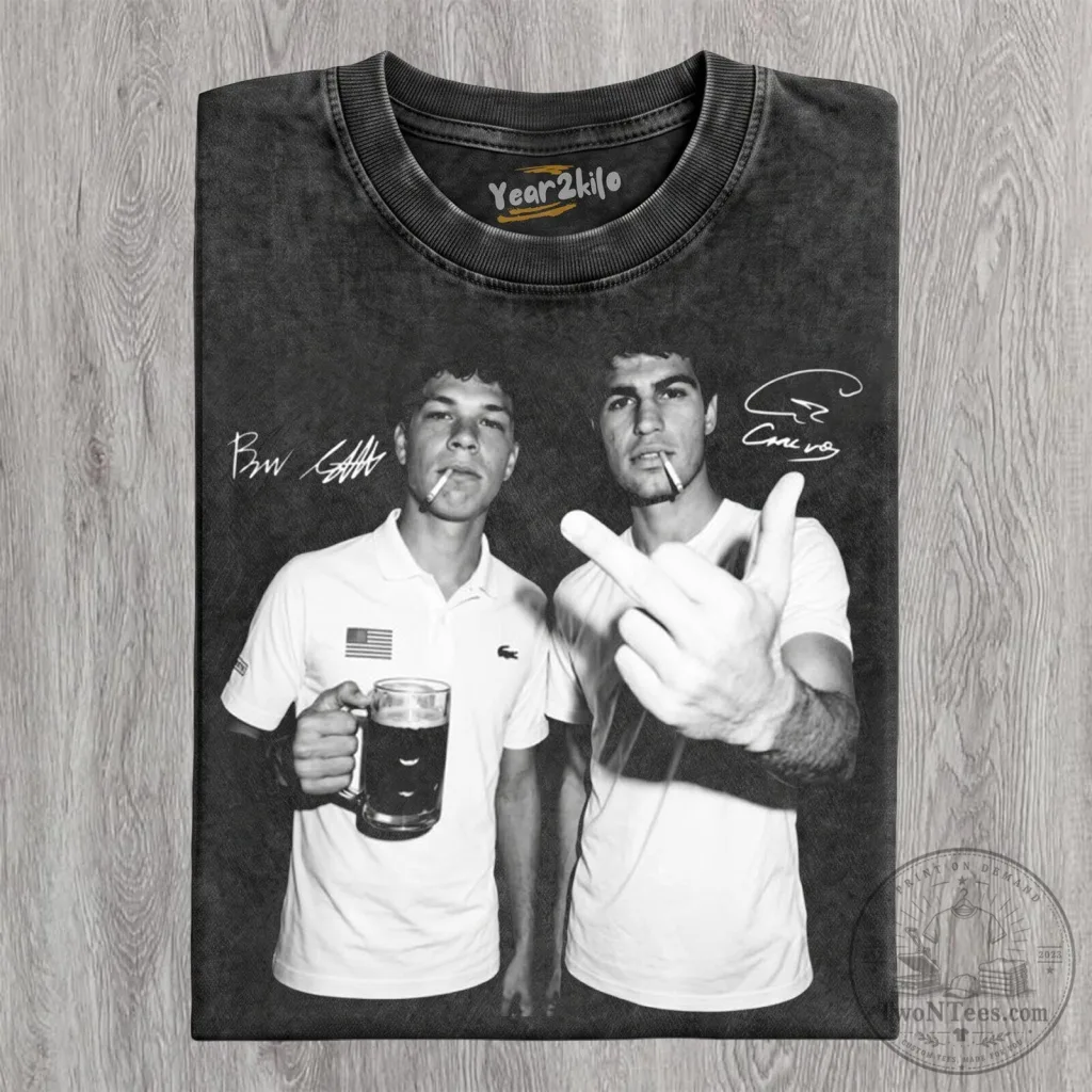 Carlos Alcaraz Ben Shelton Middle Finger Tennis Player T-Shirt Carlos Alcaraz Ben Shelton Middle Finger Tennis Player T-Shirt