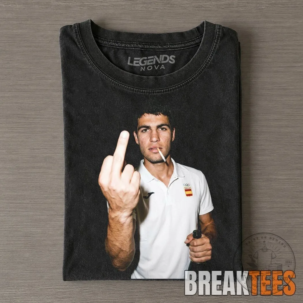 Carlos Alcaraz Tennis Player Middle Finger Graphic T-Shirt 1 Carlos Alcaraz Tennis Player Middle Finger Graphic T-Shirt