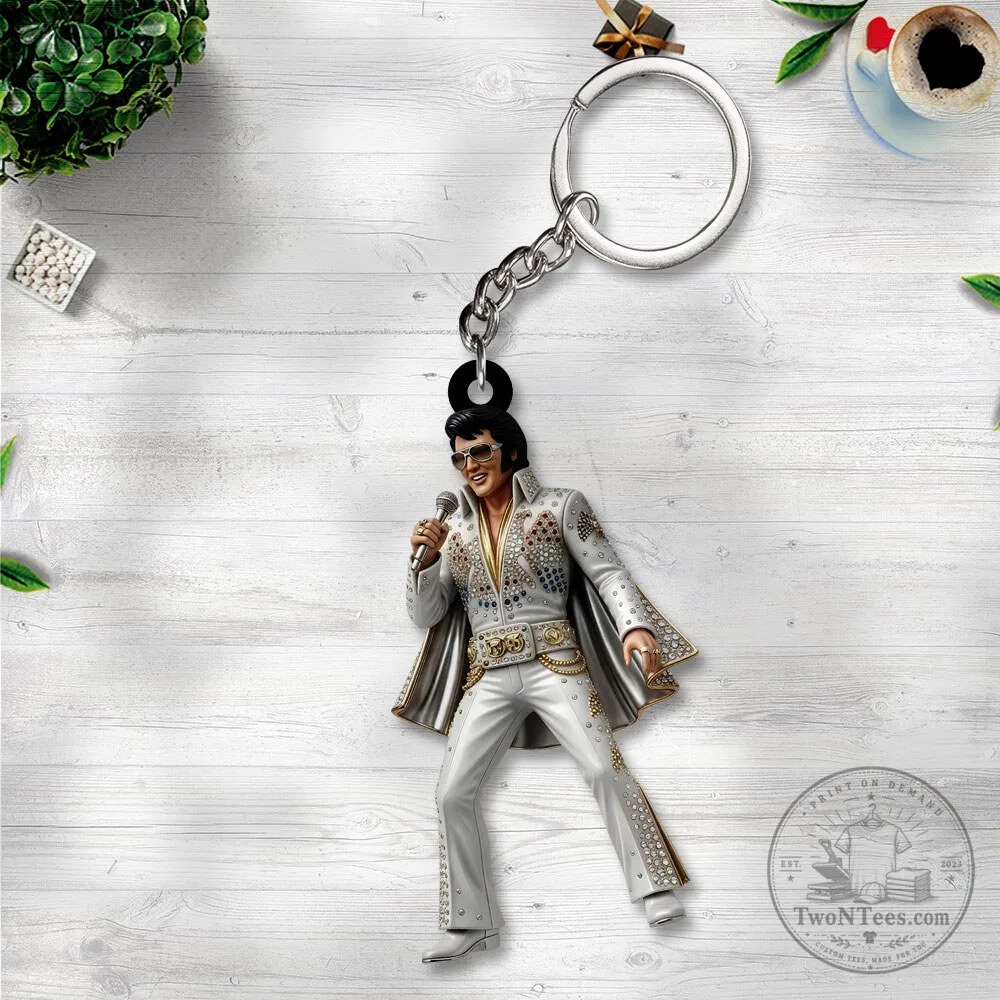 Elvis Presley White Jumpsuit The King of Rock and Roll Keychain