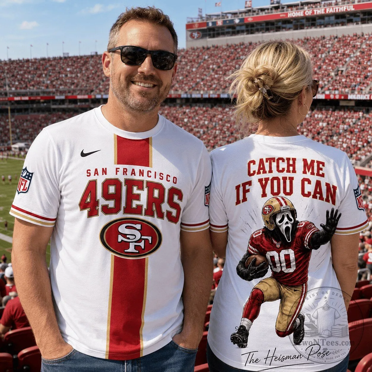 San Francisco 49ers Ghostface Heisman Pose Football Fan T-Shirt 1 San Francisco 49ers Ghostface Heisman Pose Football Fan T-Shirt