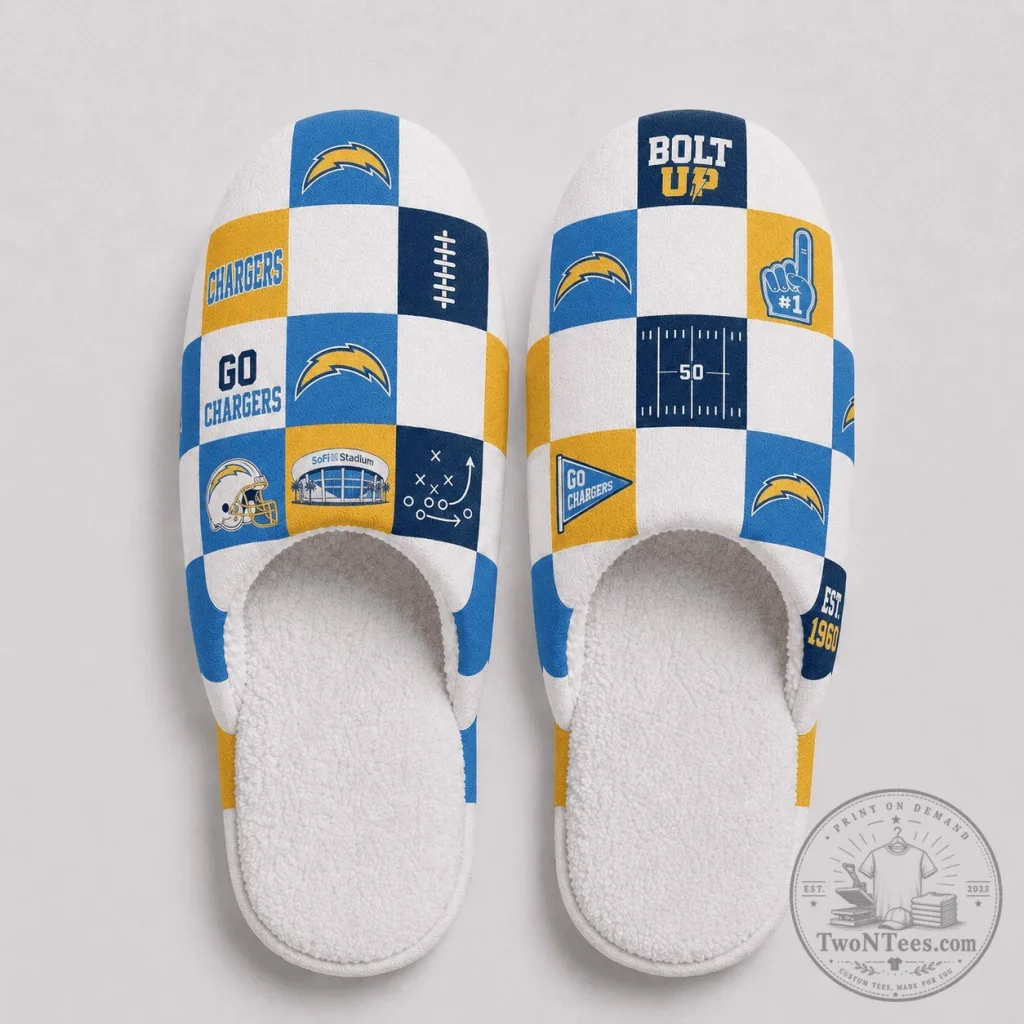 Los Angeles Chargers Football Team Checkerboard Slippers Los Angeles Chargers Football Team Checkerboard Slippers