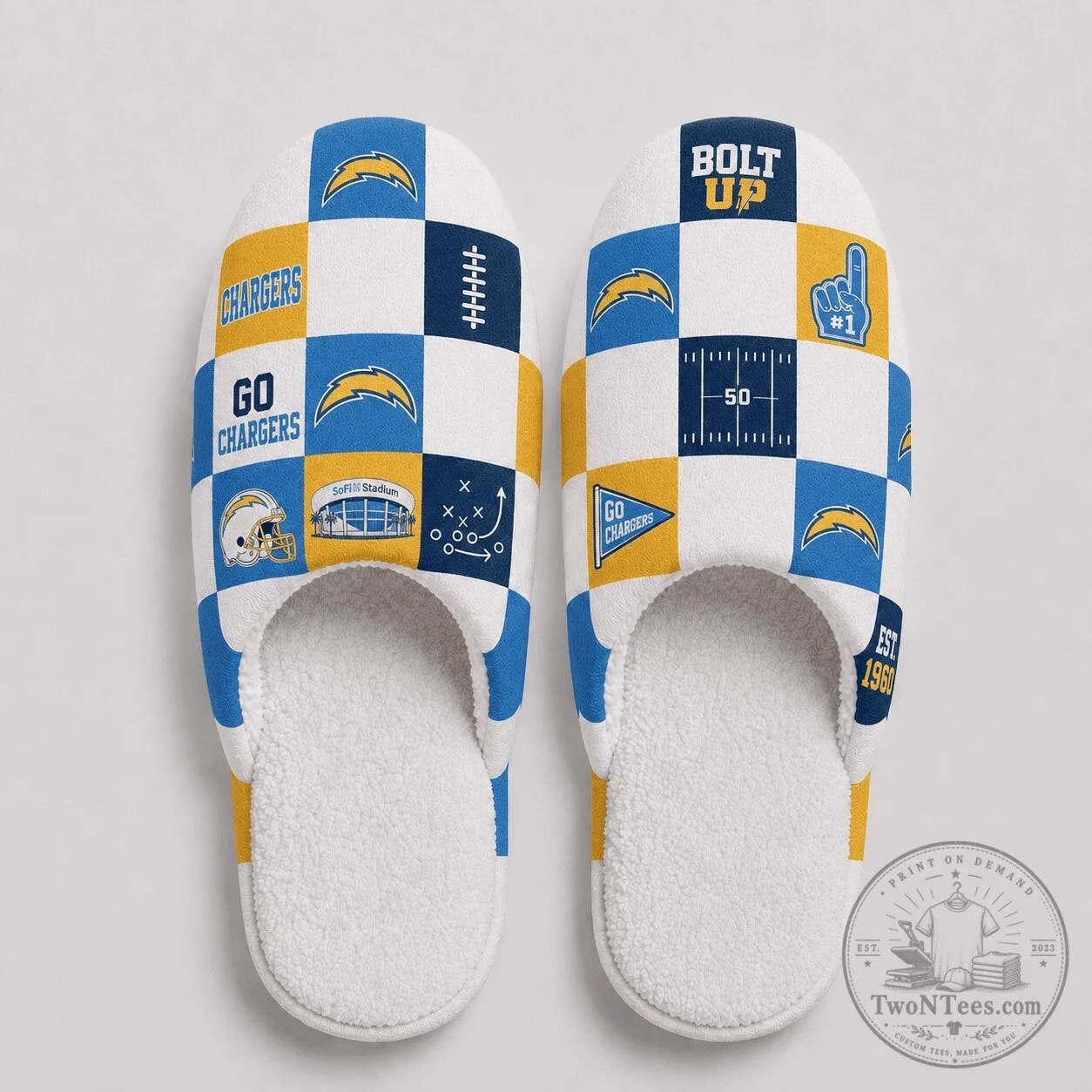 Los Angeles Chargers Football Team Checkerboard Slippers