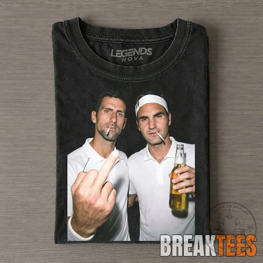 Novak Djokovic Roger Federer Tennis Legends Drunk Smoke Vintage Black T-Shirt 1 Novak Djokovic Roger Federer Tennis Legends Drunk Smoke Vintage Black T-Shirt
