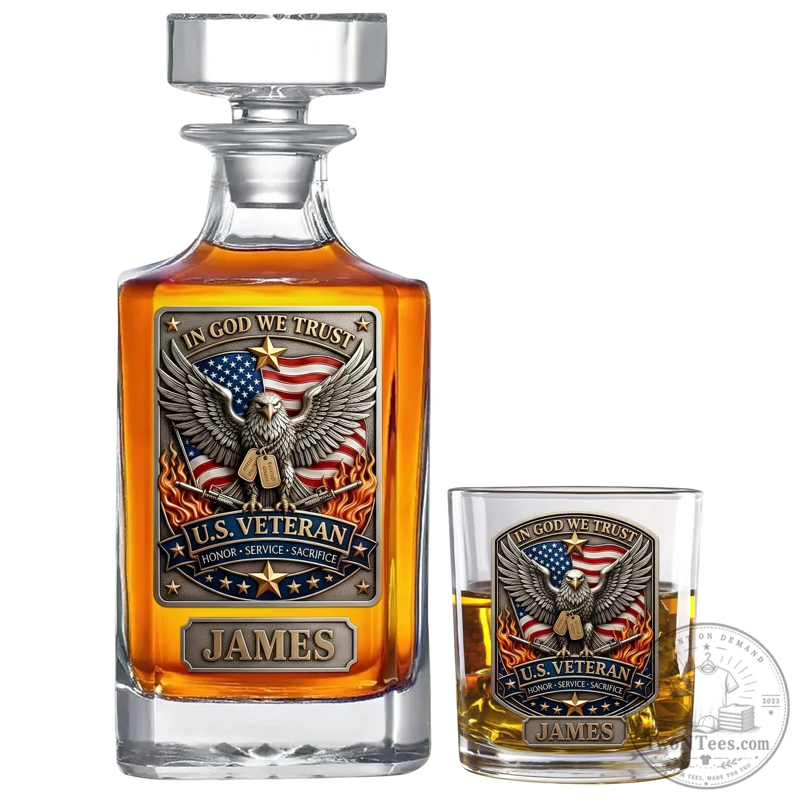 Personalized U.S. Veteran Decanter and Whiskey Glass Set with Eagle Design 8 Personalized U.S. Veteran Decanter and Whiskey Glass Set with Eagle Design
