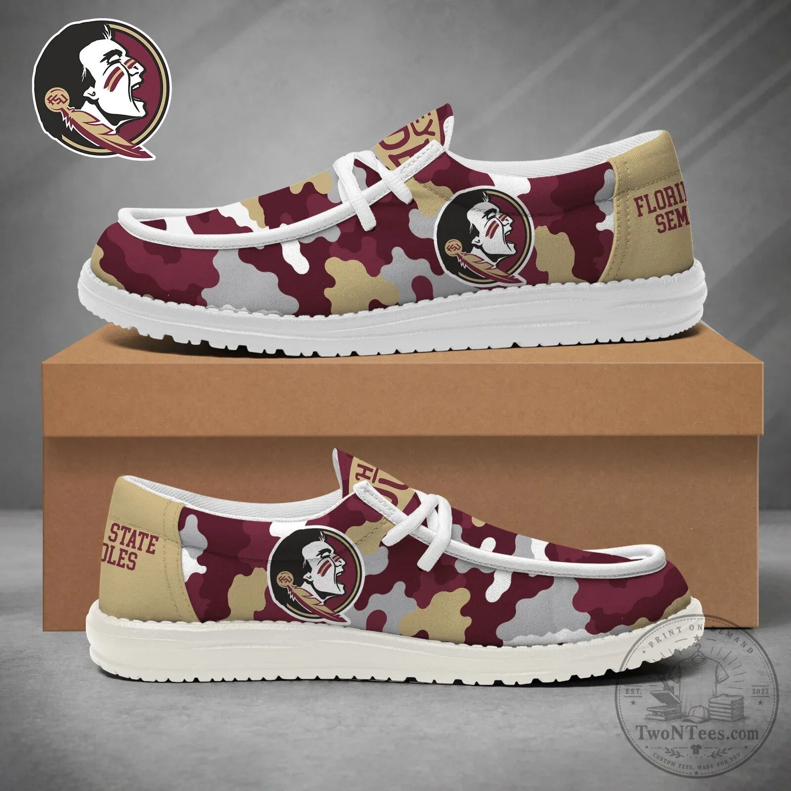 Florida State Seminoles Camouflage Pattern Game Day Loafer Shoes