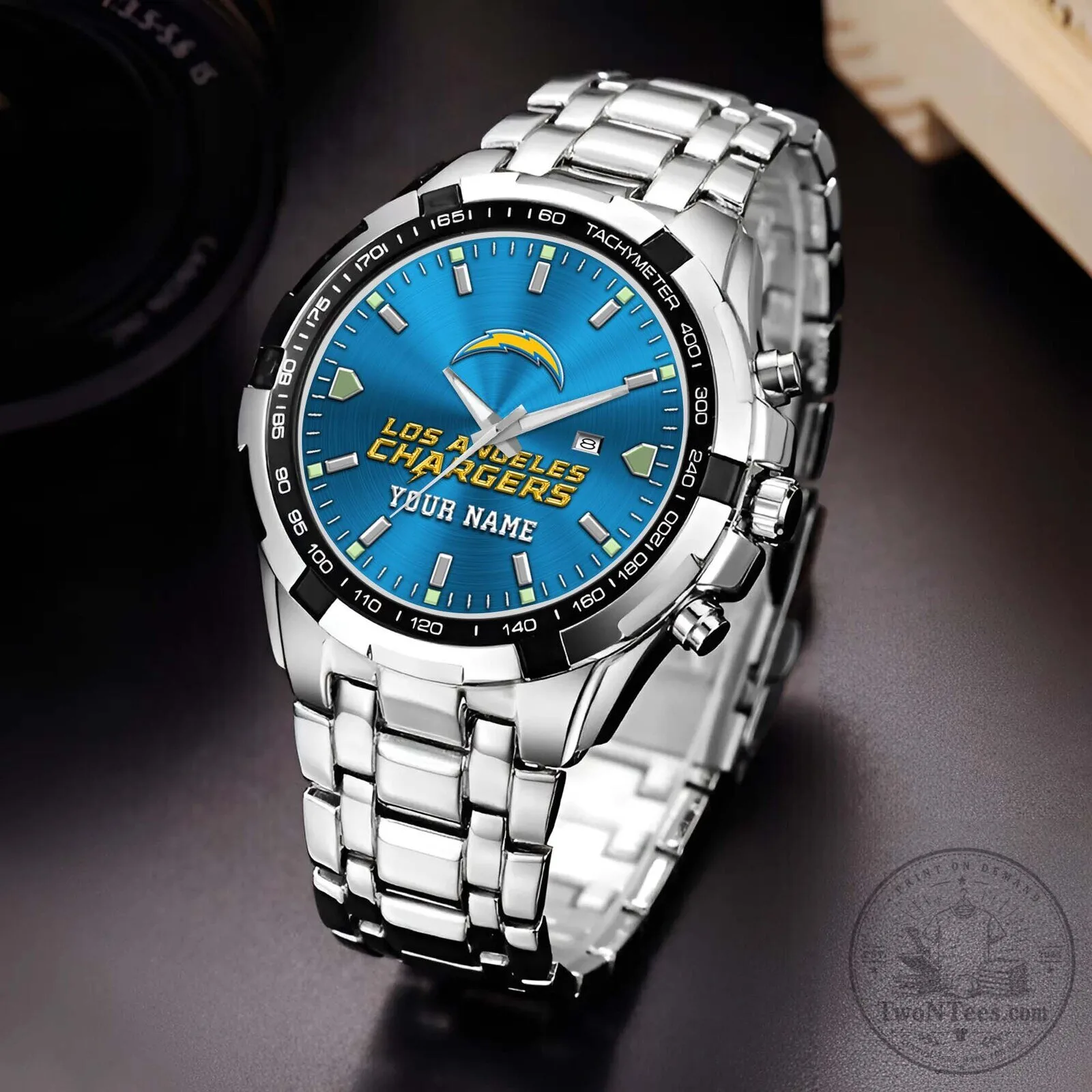 Los Angeles Chargers Football Team Logo Custom Name Stainless Steel Watch