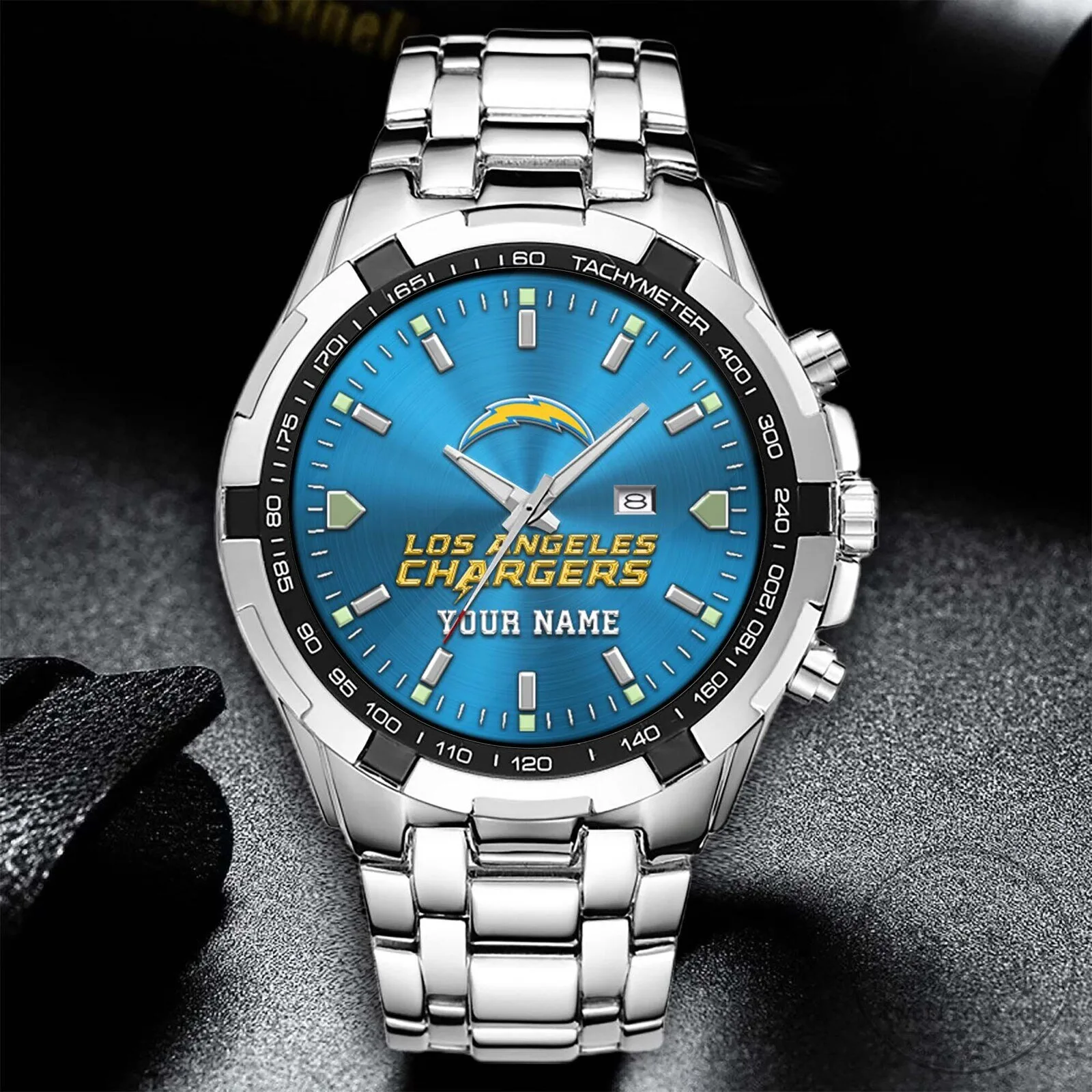 Los Angeles Chargers Football Team Logo Custom Name Stainless Steel Watch 7 Los Angeles Chargers Football Team Logo Custom Name Stainless Steel Watch