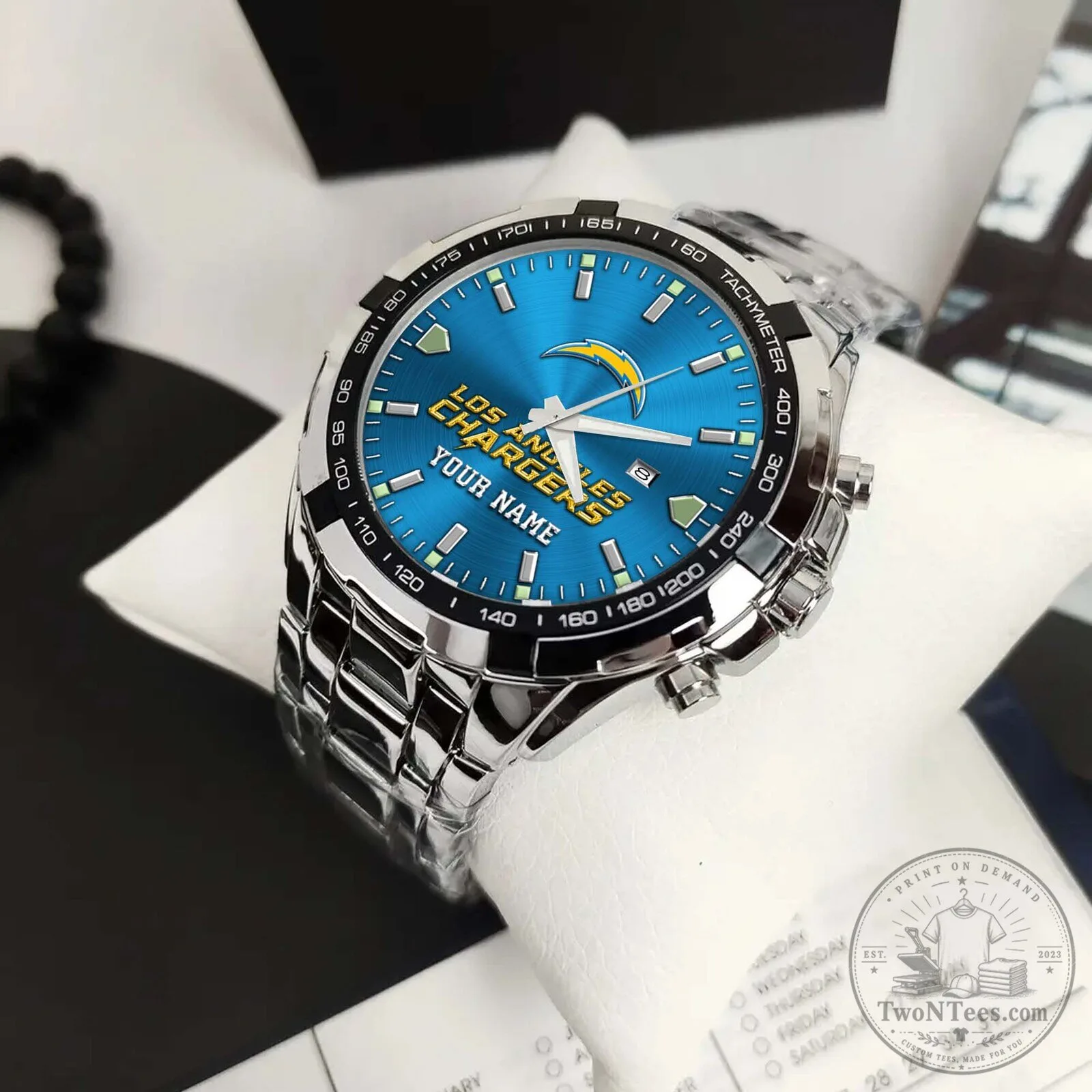 Los Angeles Chargers Football Team Logo Custom Name Stainless Steel Watch 8 Los Angeles Chargers Football Team Logo Custom Name Stainless Steel Watch
